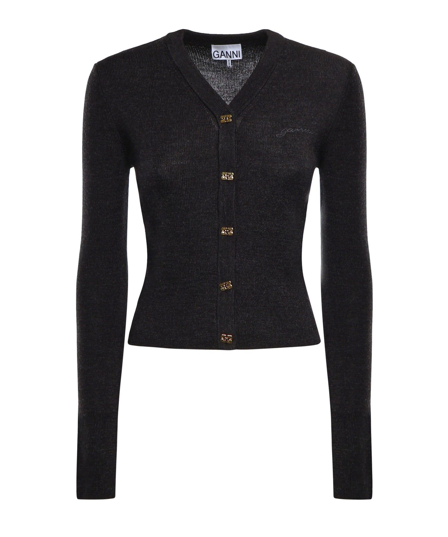 Cardigan MINI RIBBED MERINO CARDIGAN PHANTOM K2474 252 252 GANNI