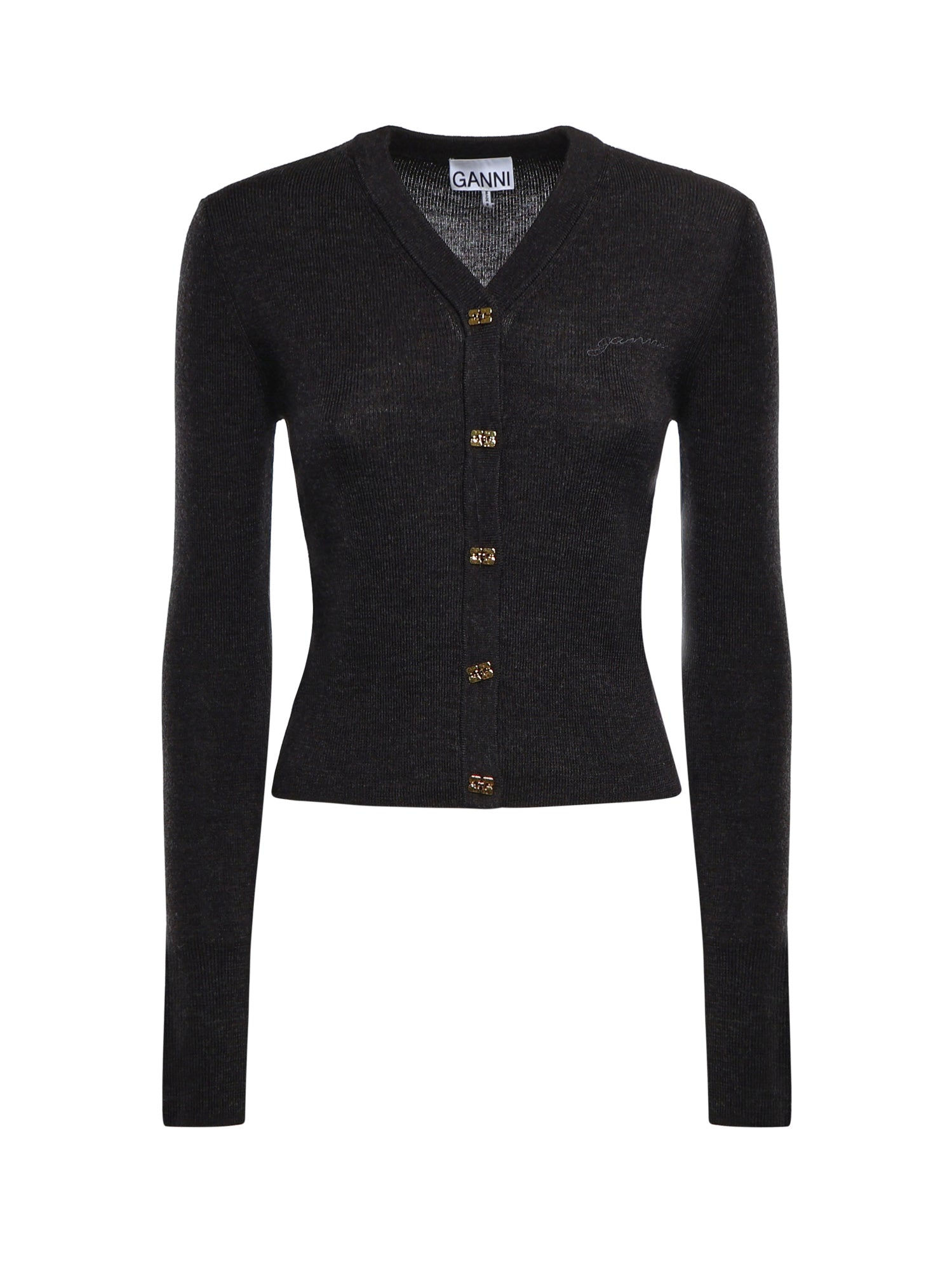 Cardigan MINI RIBBED MERINO CARDIGAN PHANTOM K2474 252 252 GANNI