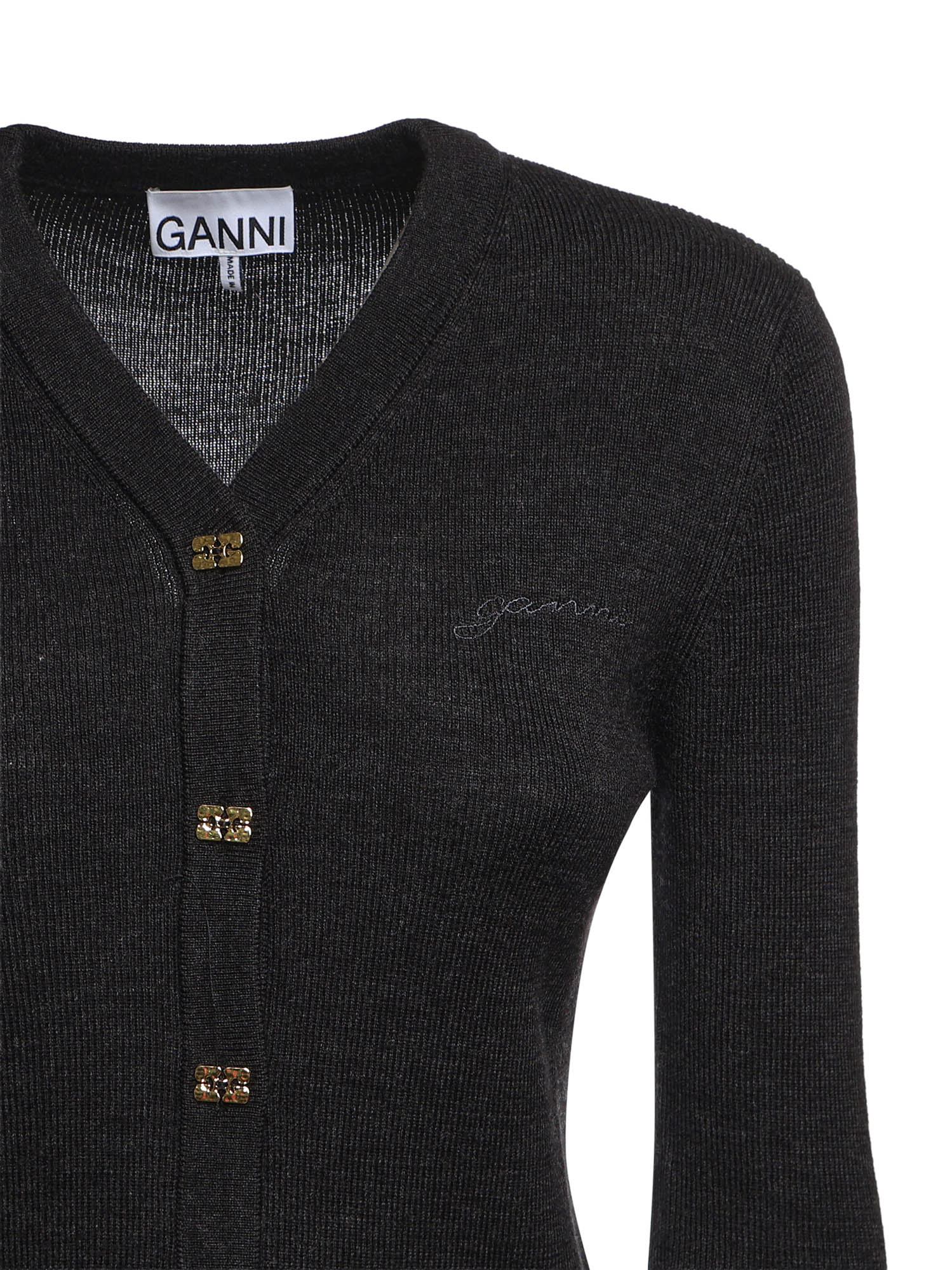 Cardigan MINI RIBBED MERINO CARDIGAN PHANTOM K2474 252 252 GANNI