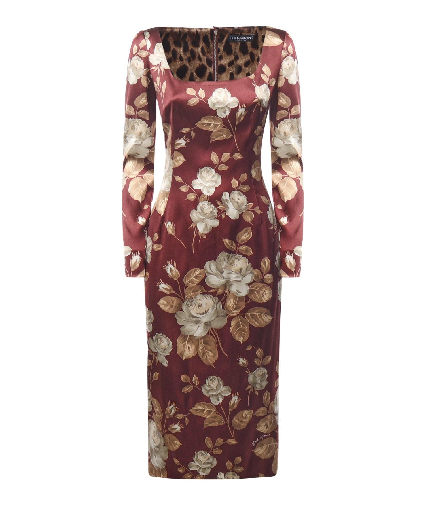 Abito in raso stampa Rosa vintage F6TYGT FSIB8HR5QQ DOLCE & GABBANA 