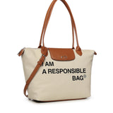 Borsa shopping Responsible con logo 73BS9N001 RESPONSIBLEOFF WHITE/CUOIO V° 73 