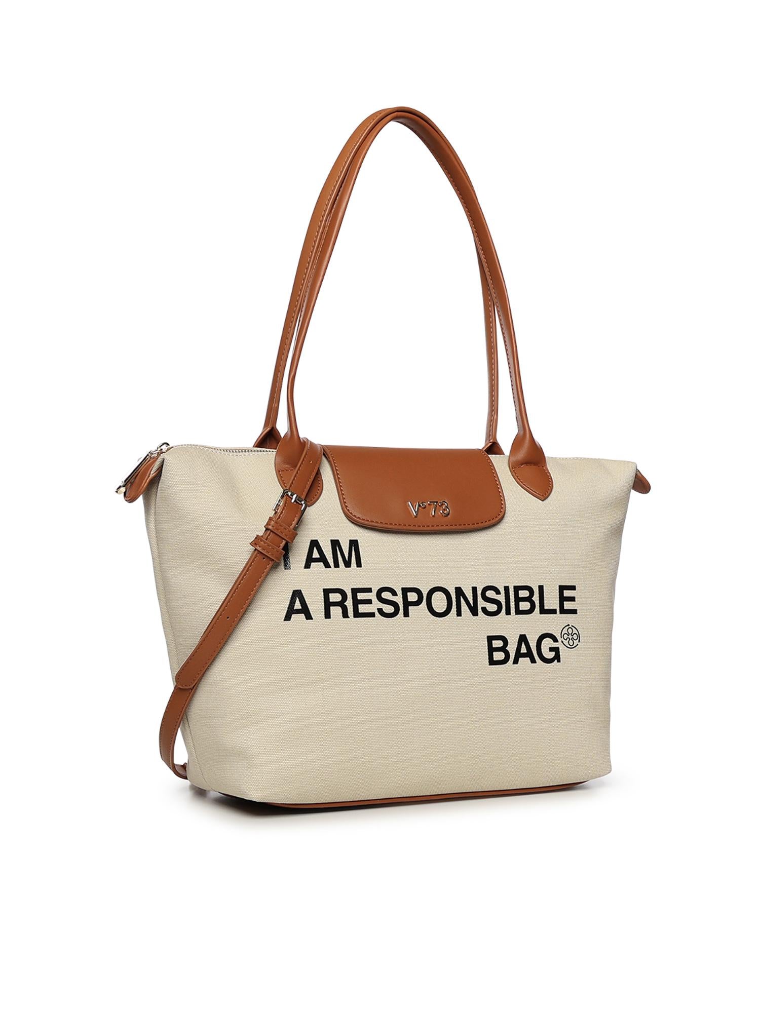 Borsa shopping Responsible con logo 73BS9N001 RESPONSIBLEOFF WHITE/CUOIO V° 73 