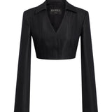 Blazer cropped in gessato lana e viscosa DJ848 EFE166D999 DONDUP 