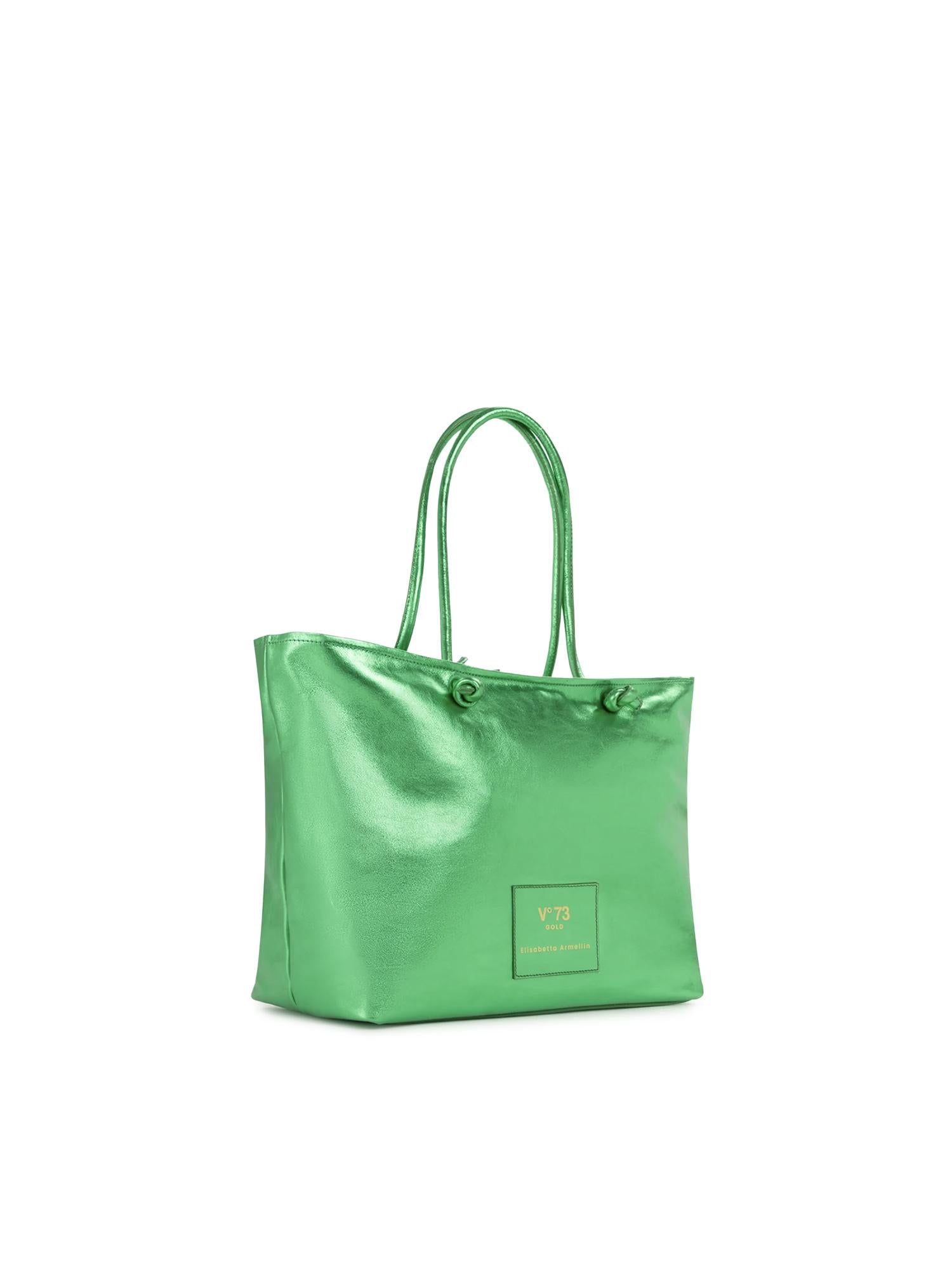 Borsa shopping in pelle con logo 73BP9VT01 LOLLI POPPOP GREEN V° 73 