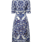 Abito midi in charmeuse stampa maiolica F6ADST HPABLHA3TN DOLCE & GABBANA 