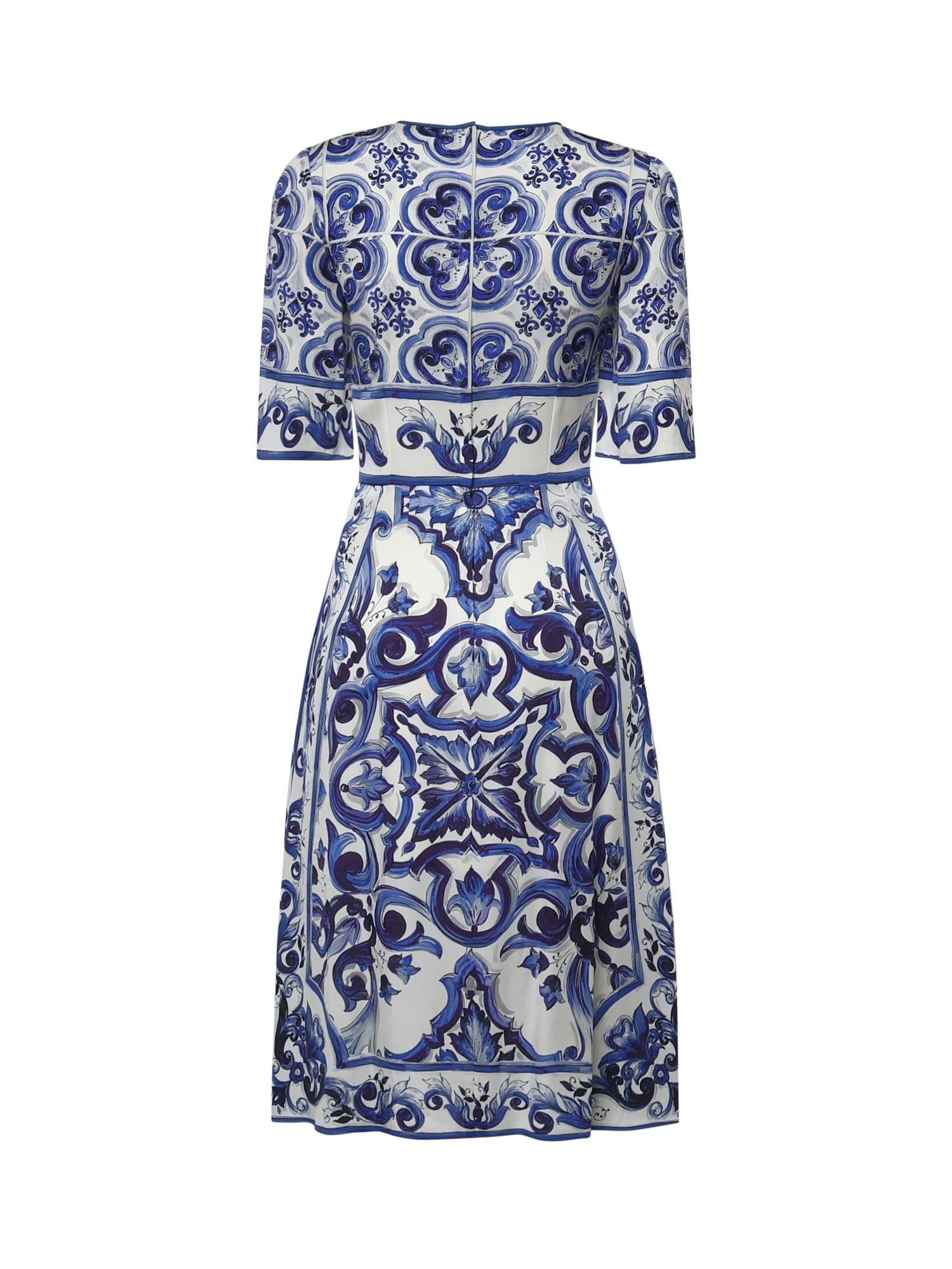 Abito midi in charmeuse stampa maiolica F6ADST HPABLHA3TN DOLCE & GABBANA 