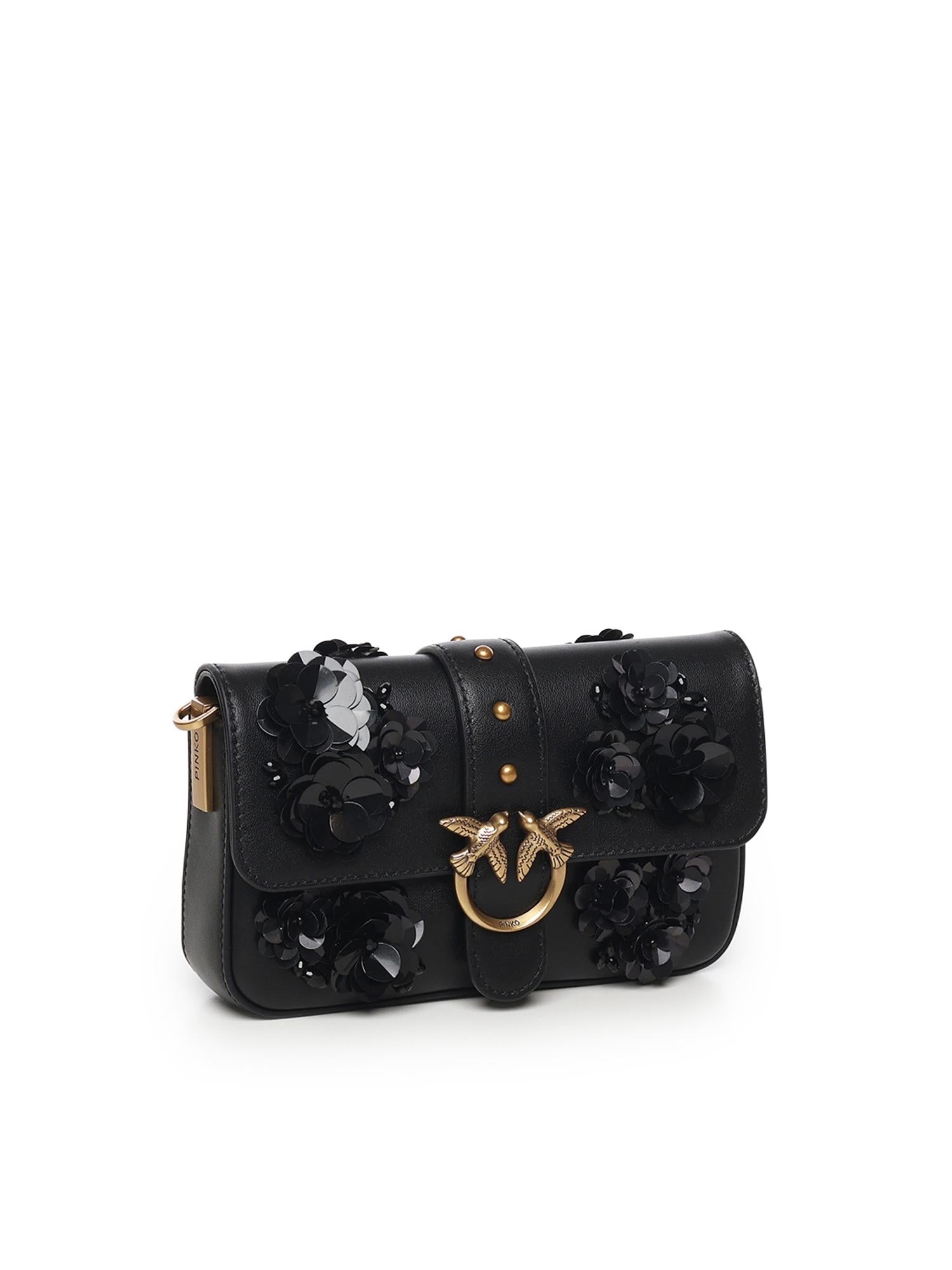 Borsa a spalla Baby Love Bag Slouchy in pelle con fiori gioiello 105353 A2WGZ99Q PINKO 