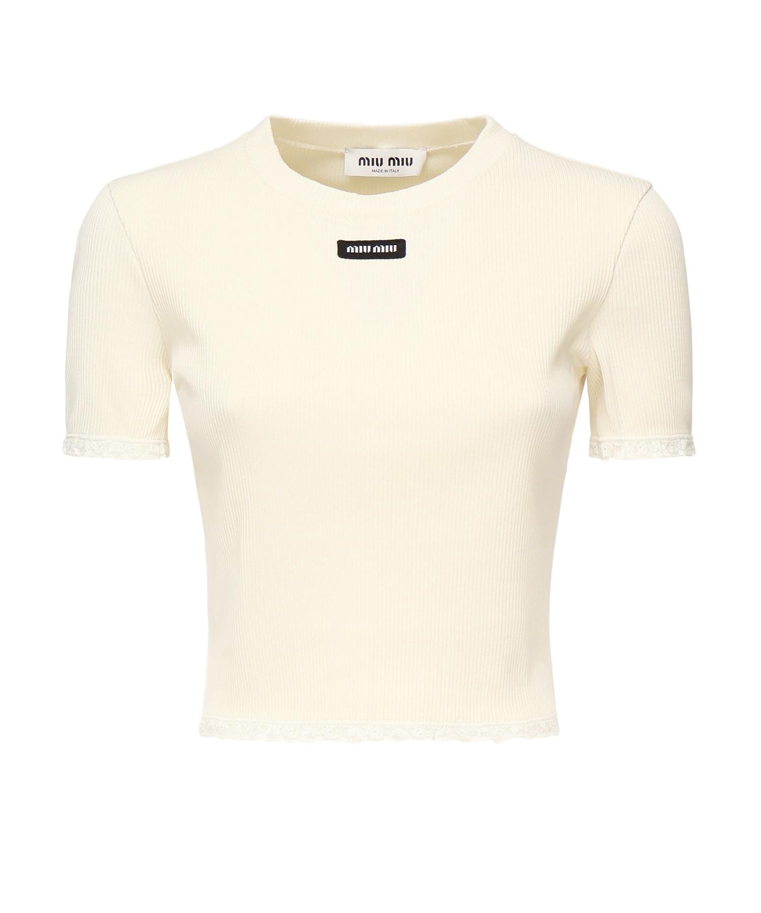 T-shirt cropped con logo MJN580 17Z9F0304 MIU MIU 