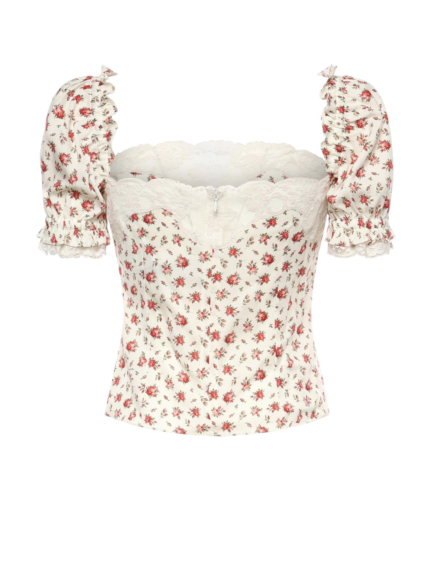 Top in charmeuse stampa Roselline F7BK1T FSA79HA5XJ DOLCE & GABBANA 