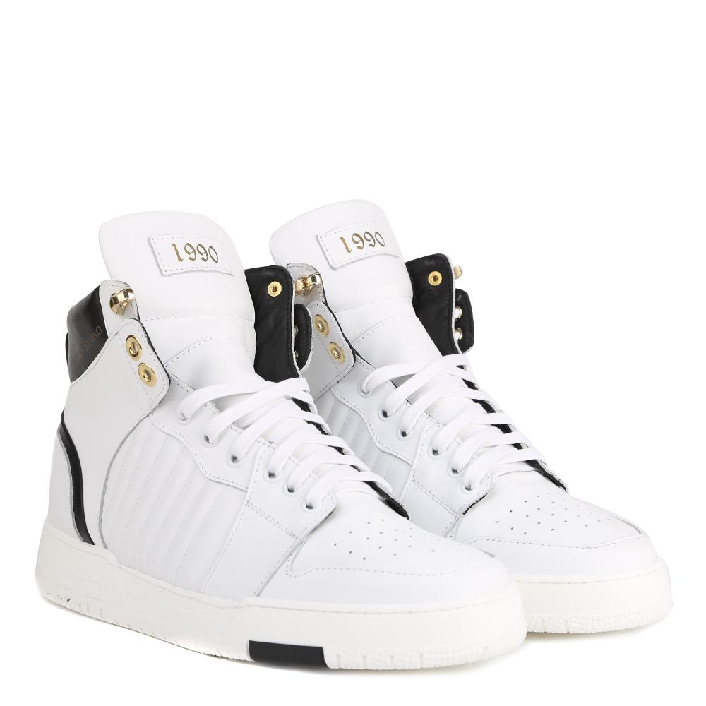 SNEAKERS 1990 BIANCHE E NERE IN PELLE <BR/> 1990 LEATHERWHITE/BLACK GIULIANO GALIANO 