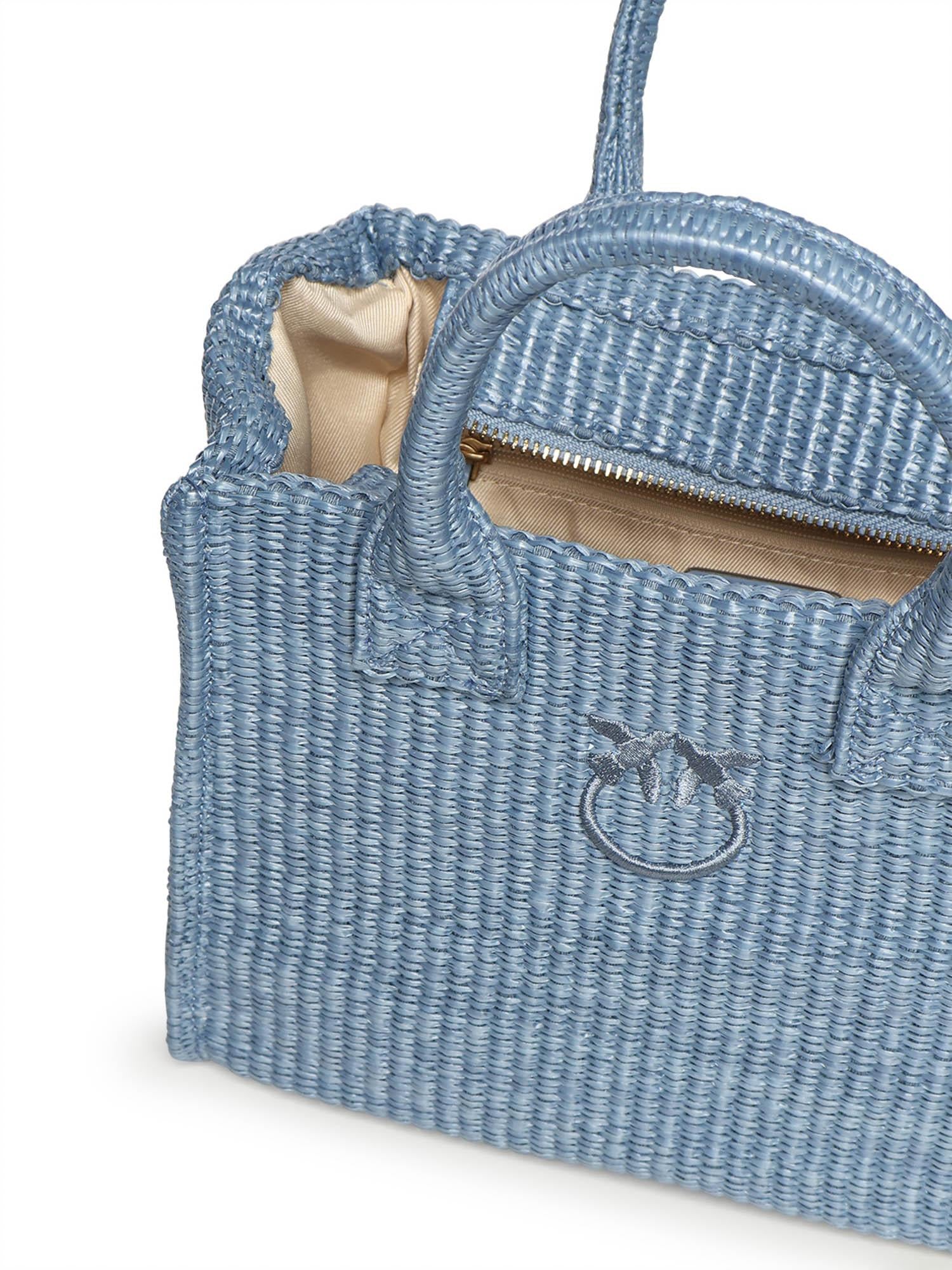 Borsa shopper piccola Beach in rafia con logo Love Birds 106832 A39YE5Y PINKO 