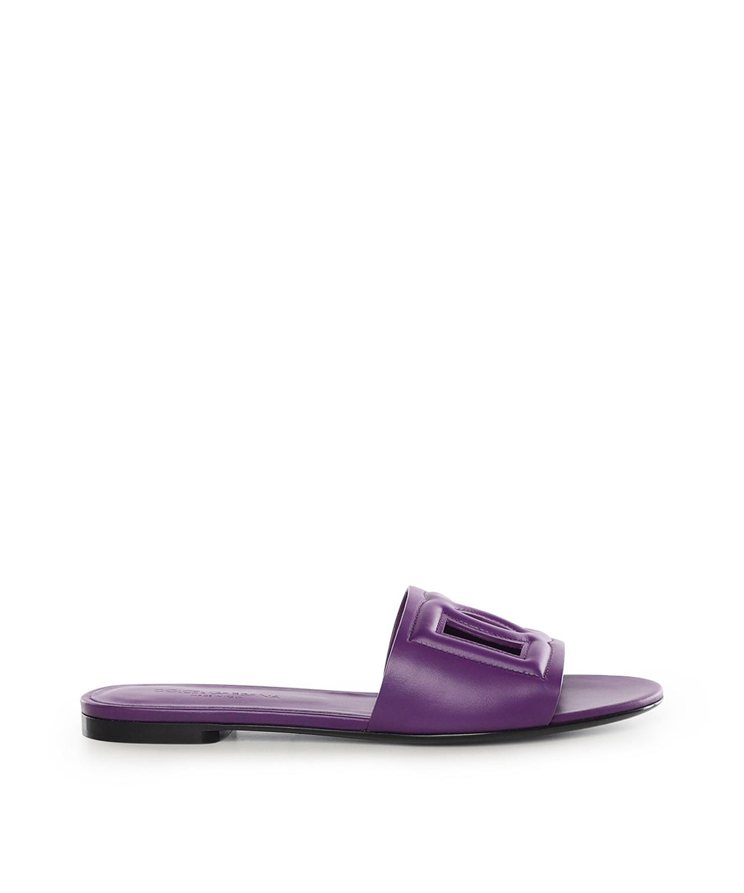 Slide in pelle di vitello e logo CQ0436 AY3298H438 DOLCE & GABBANA 