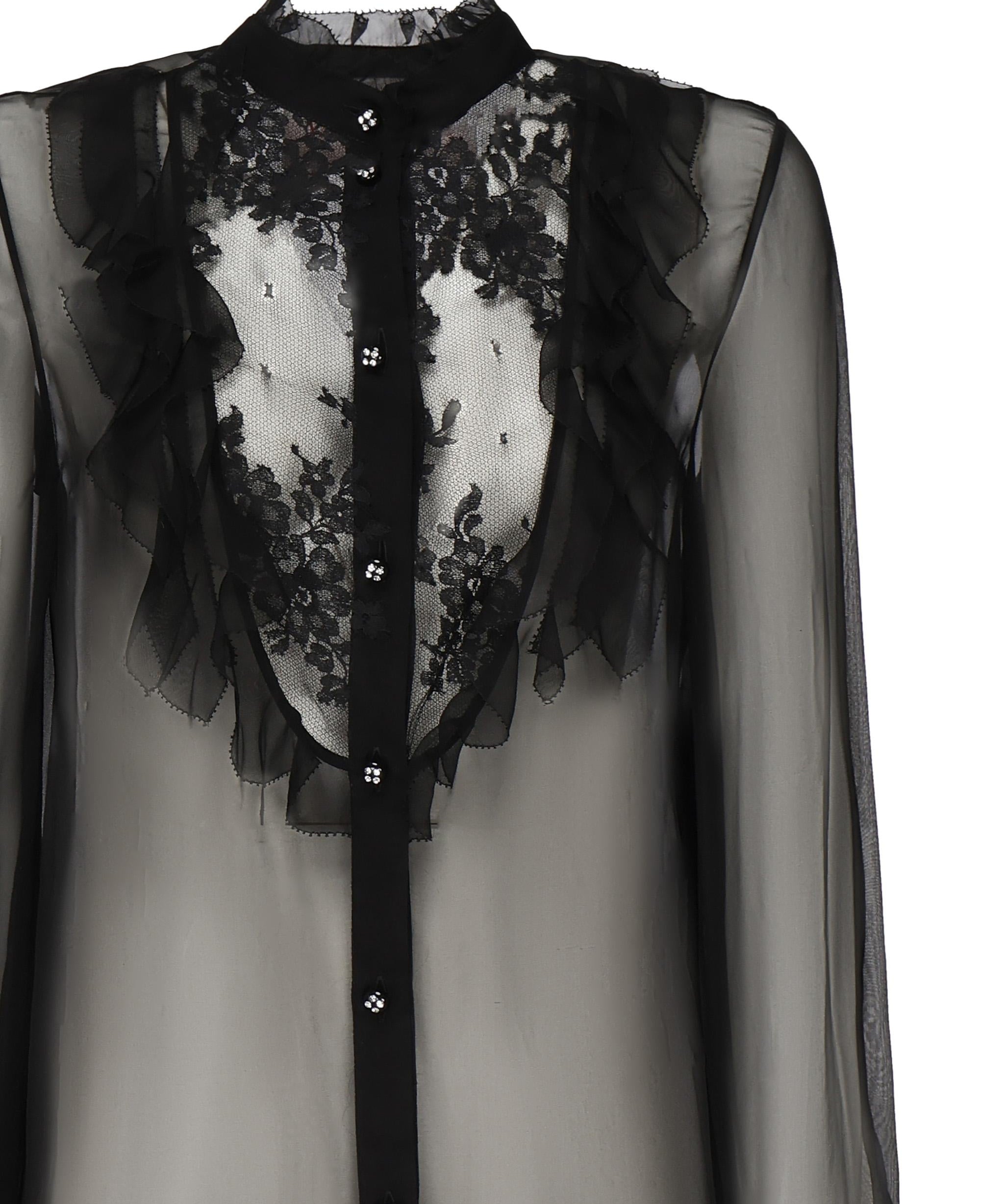 Blusa in chiffon di seta con finiture in pizzo e ruches 6B0AB7J0 2UP0NO VALENTINO GARAVANI 