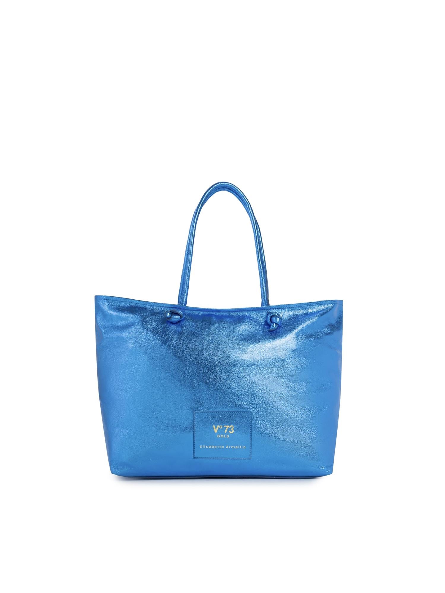 Borsa shopping in pelle con logo 73BP9VT01 LOLLI POPPOP BLUE V° 73 