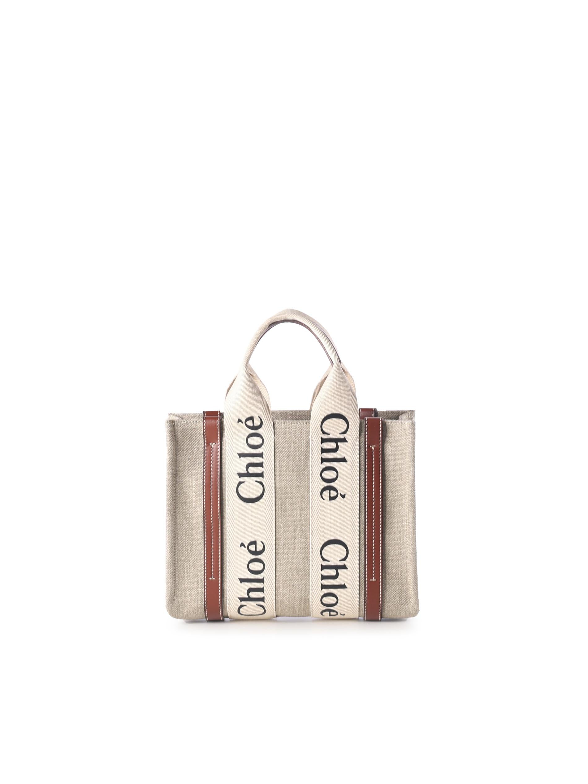 Tote bag piccola Woody in lino CHC22AS397I26 90U CHLOÉ 