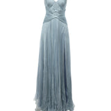 Abito lungo in seta IRS518THALIA AQUA CHIFFON MATT IRIS SERBAN 
