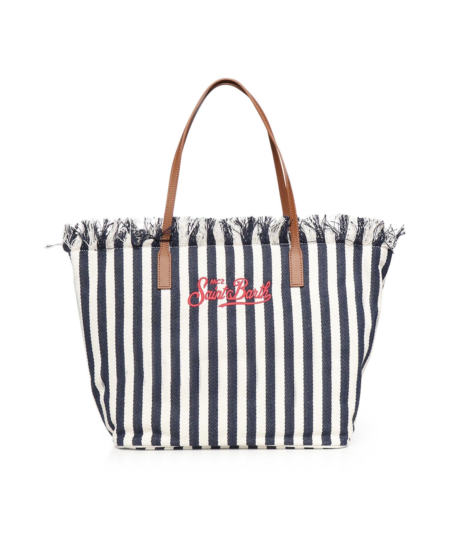 Borsa City in canvas a righe CBF0001 01768L MC2 SAINT BARTH 