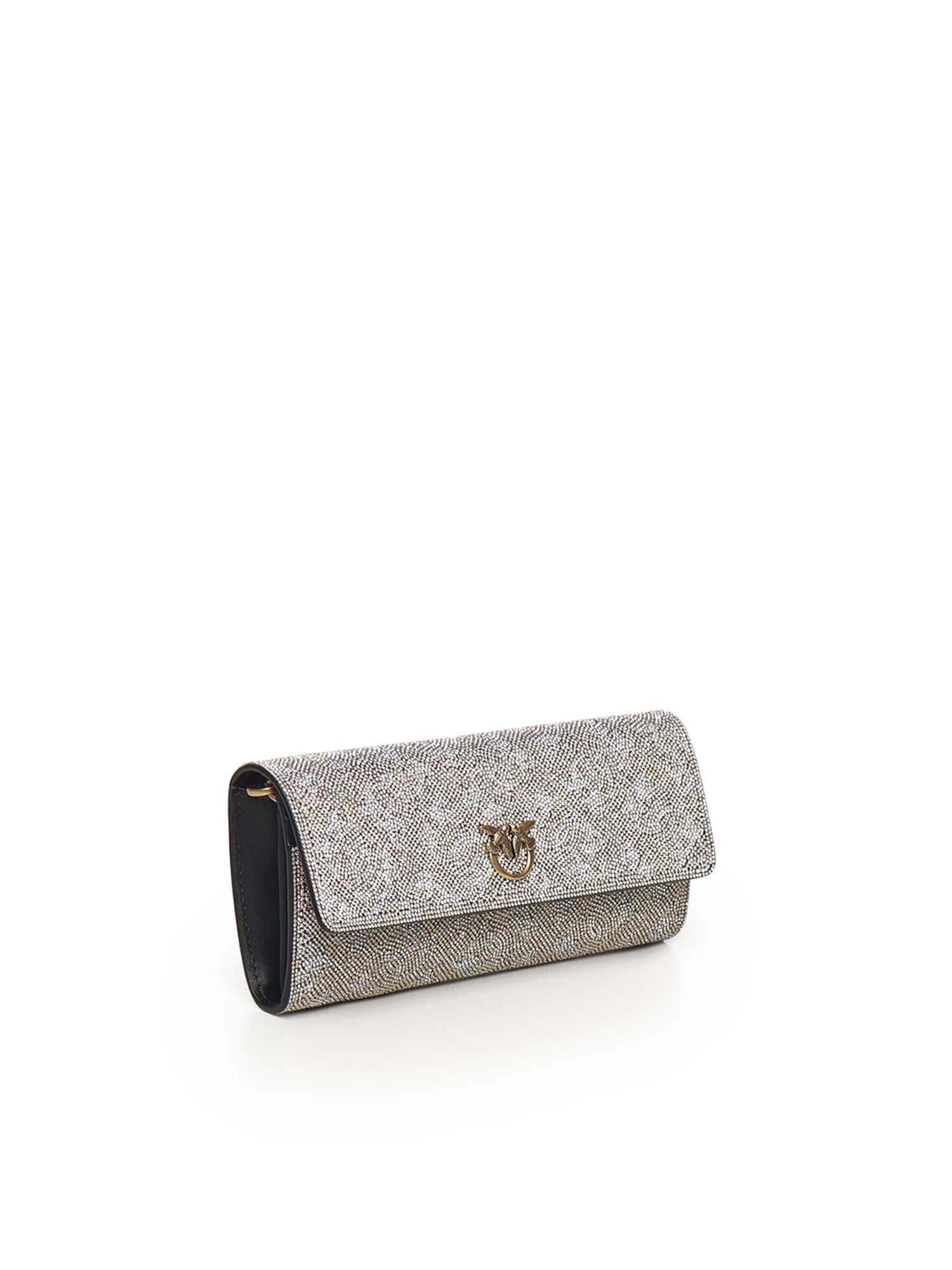 Portafoglio in pelle full strass con tracolla 103765 A20DZZLQ PINKO 