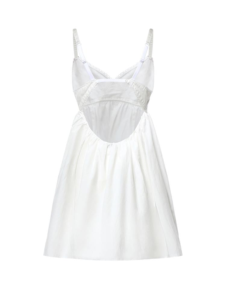 Abito corto in popeline fiammato sangallo MF6417 196JF0009 MIU MIU 