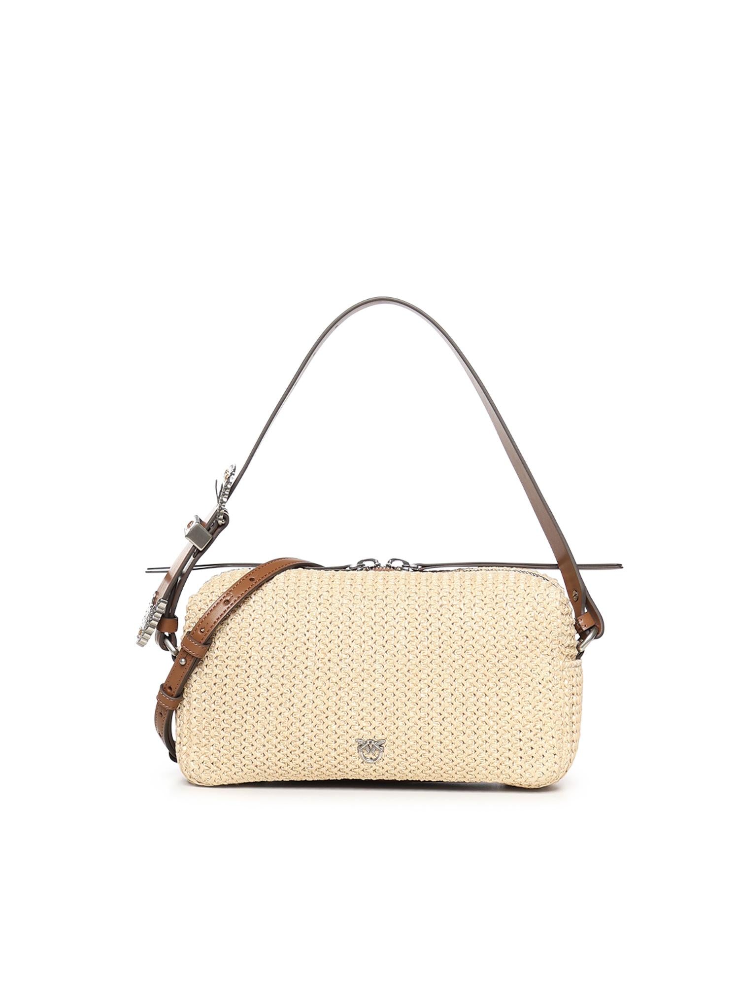 Borsa a spalla in rafia con logo 106661 A391HH2O PINKO 