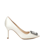 Décolleté Hangisi con fibbia gioiello in raso bianco 9XX0663 1309 MANOLO BLAHNIK 