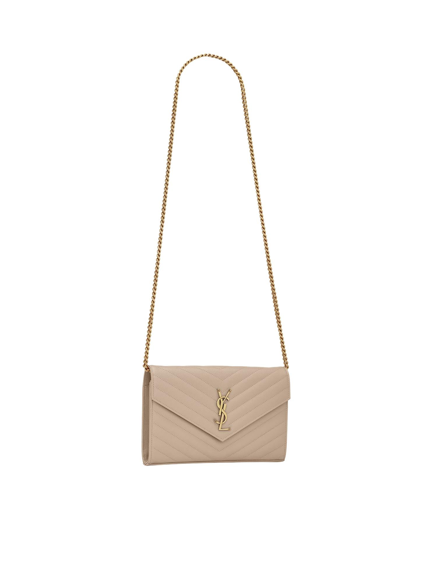 Pochette con catena Cassandre in pelle grain de poudre 377828 BOW012721 SAINT LAURENT 