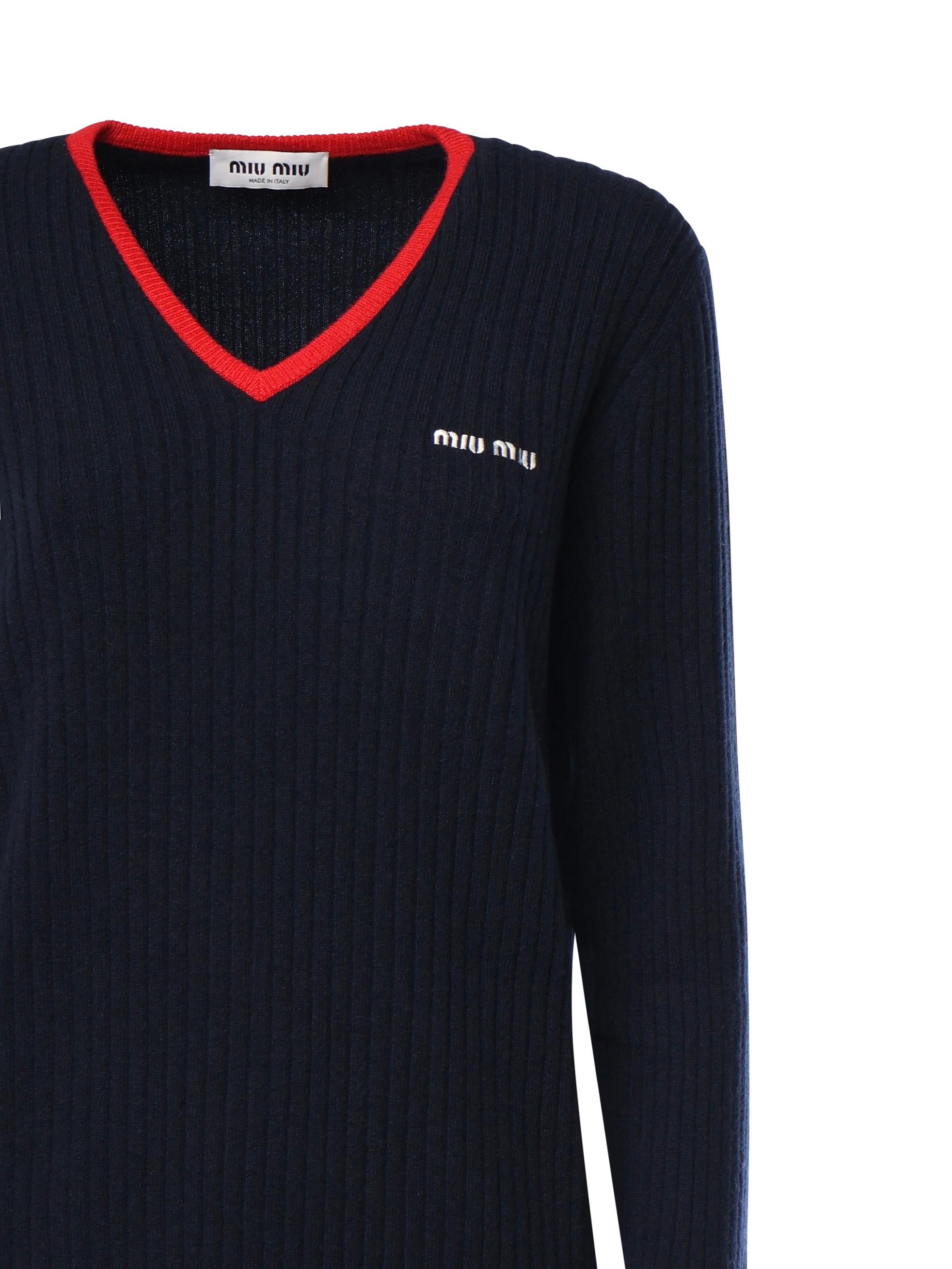 Maglia scollo a V in cashmere MMLA33 1580F059F MIU MIU 