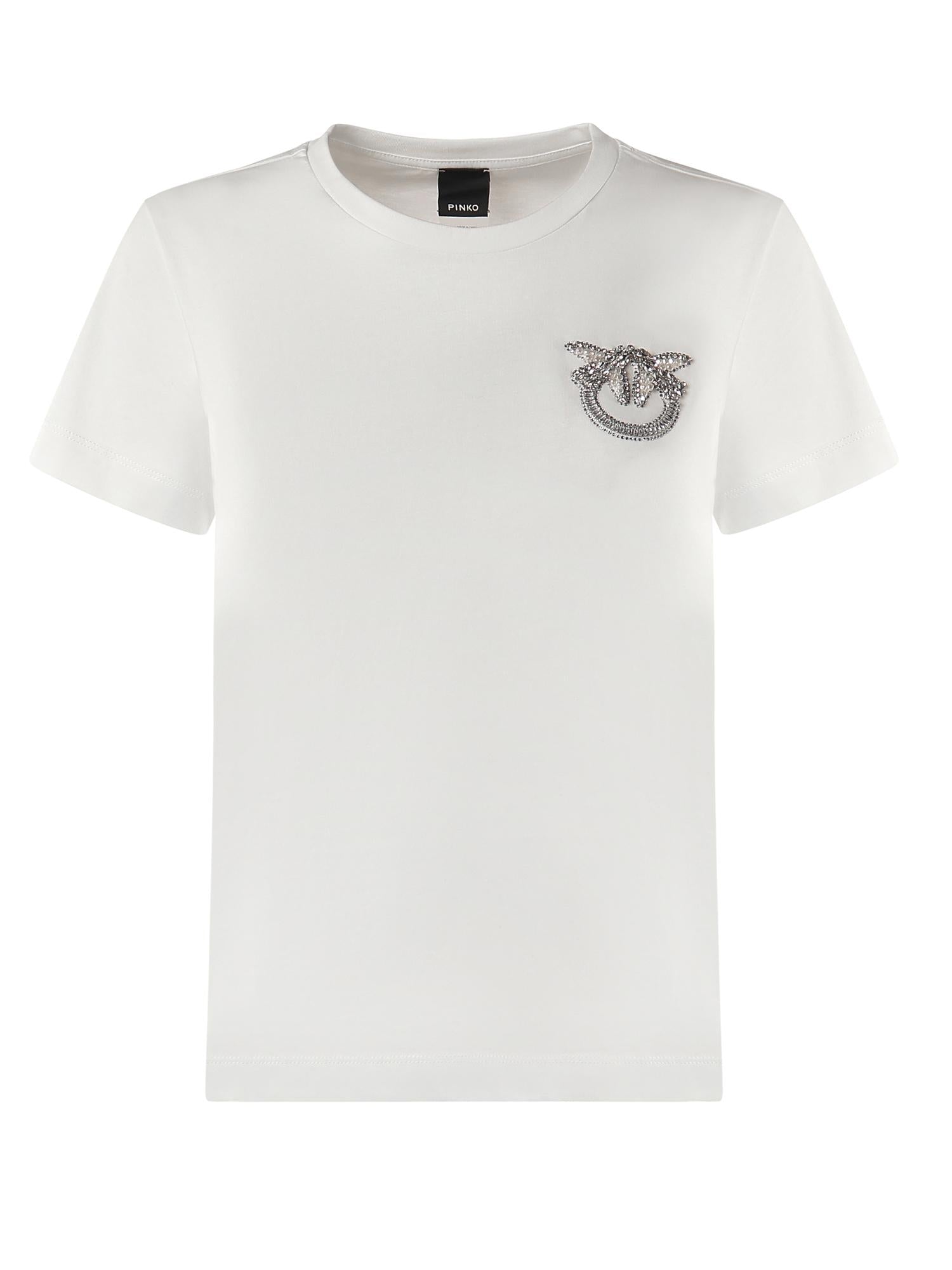 T-shirt con ricamo logo Love Birds in cristalli<BR/> 103320 A2RNZ05 PINKO 