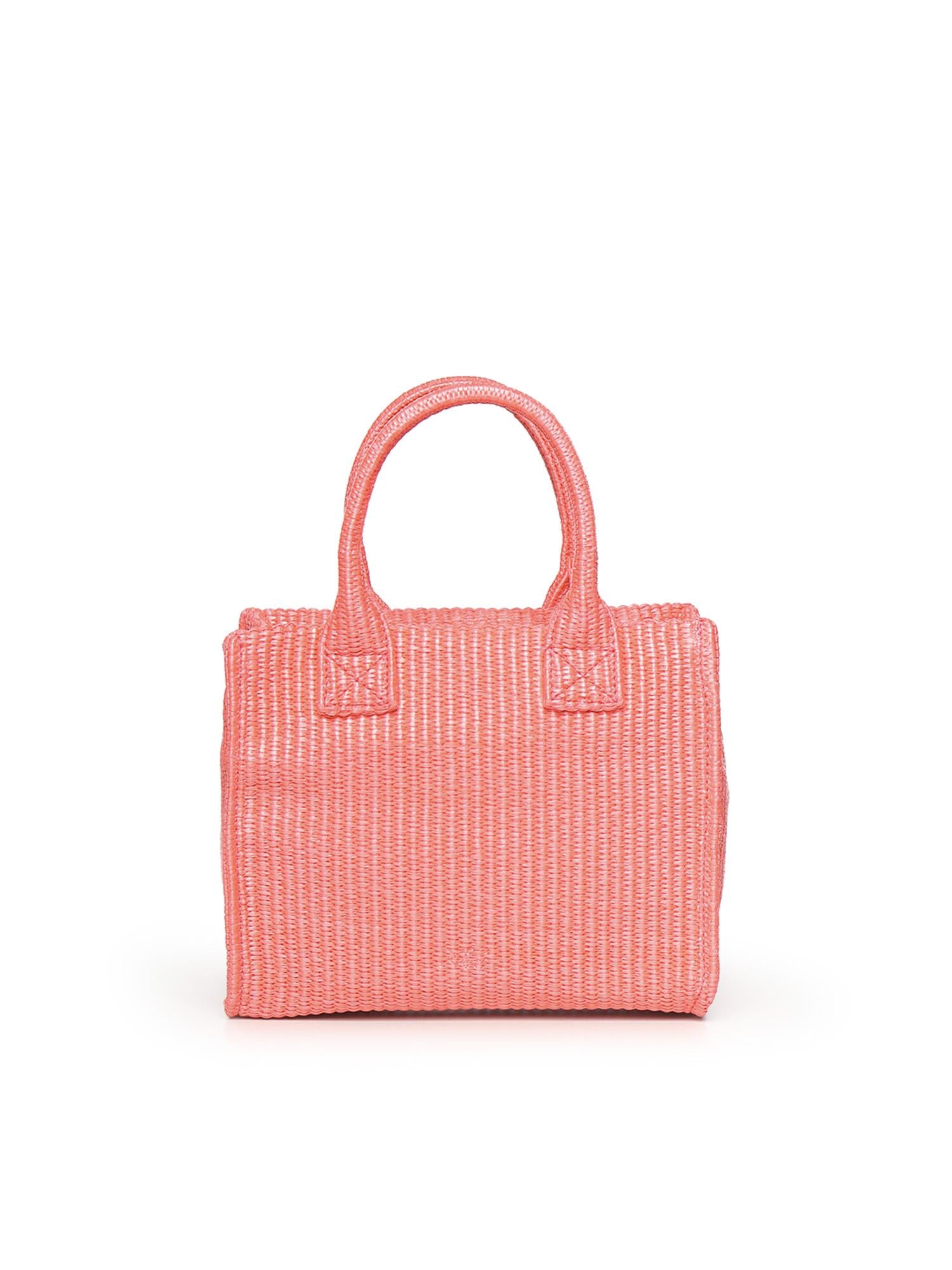 Borsa shopper piccola Beach in rafia con logo Love Birds<BR/> 106832 A39YN17 PINKO 