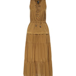 Abito lungo in cotone con balza e nastri 106822 A3AXL25 PINKO 