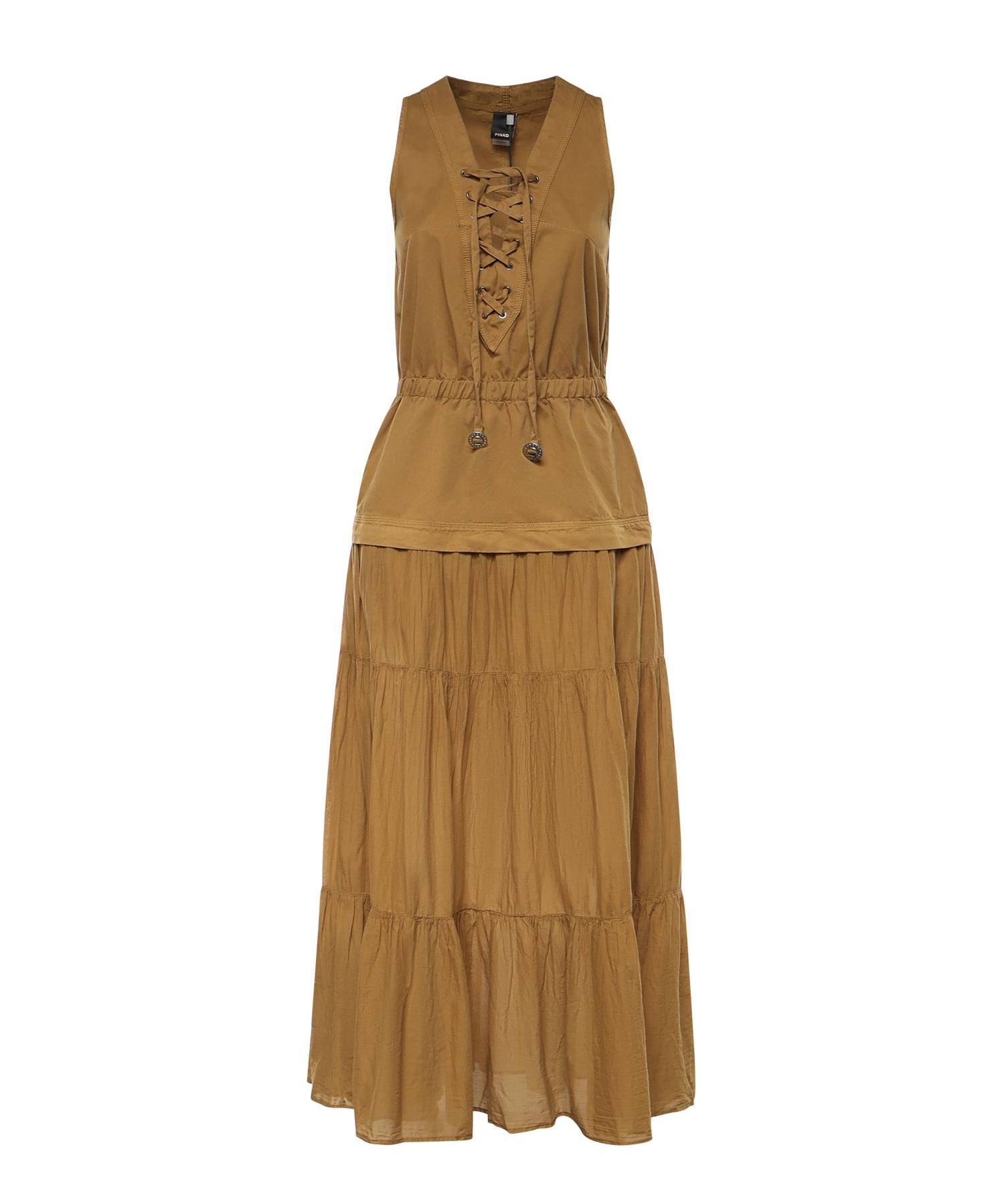 Abito lungo in cotone con balza e nastri 106822 A3AXL25 PINKO 