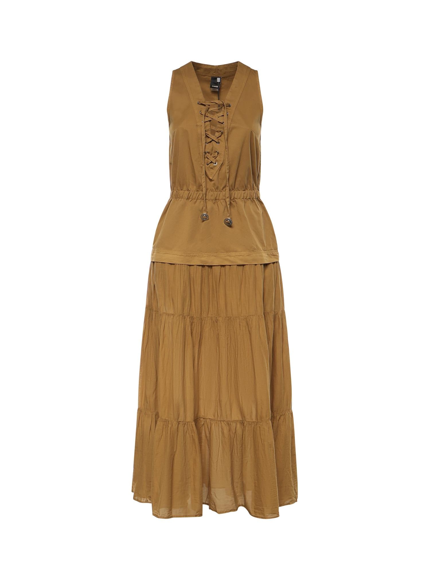 Abito lungo in cotone con balza e nastri 106822 A3AXL25 PINKO 