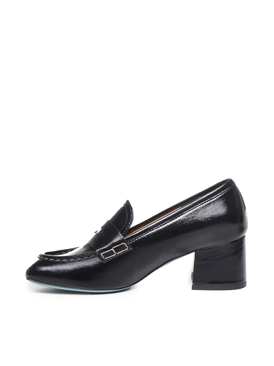 Mocassino in vernice con tacco<BR/> CELESTE 02 VERLUXNERO FRATELLI RUSSO 