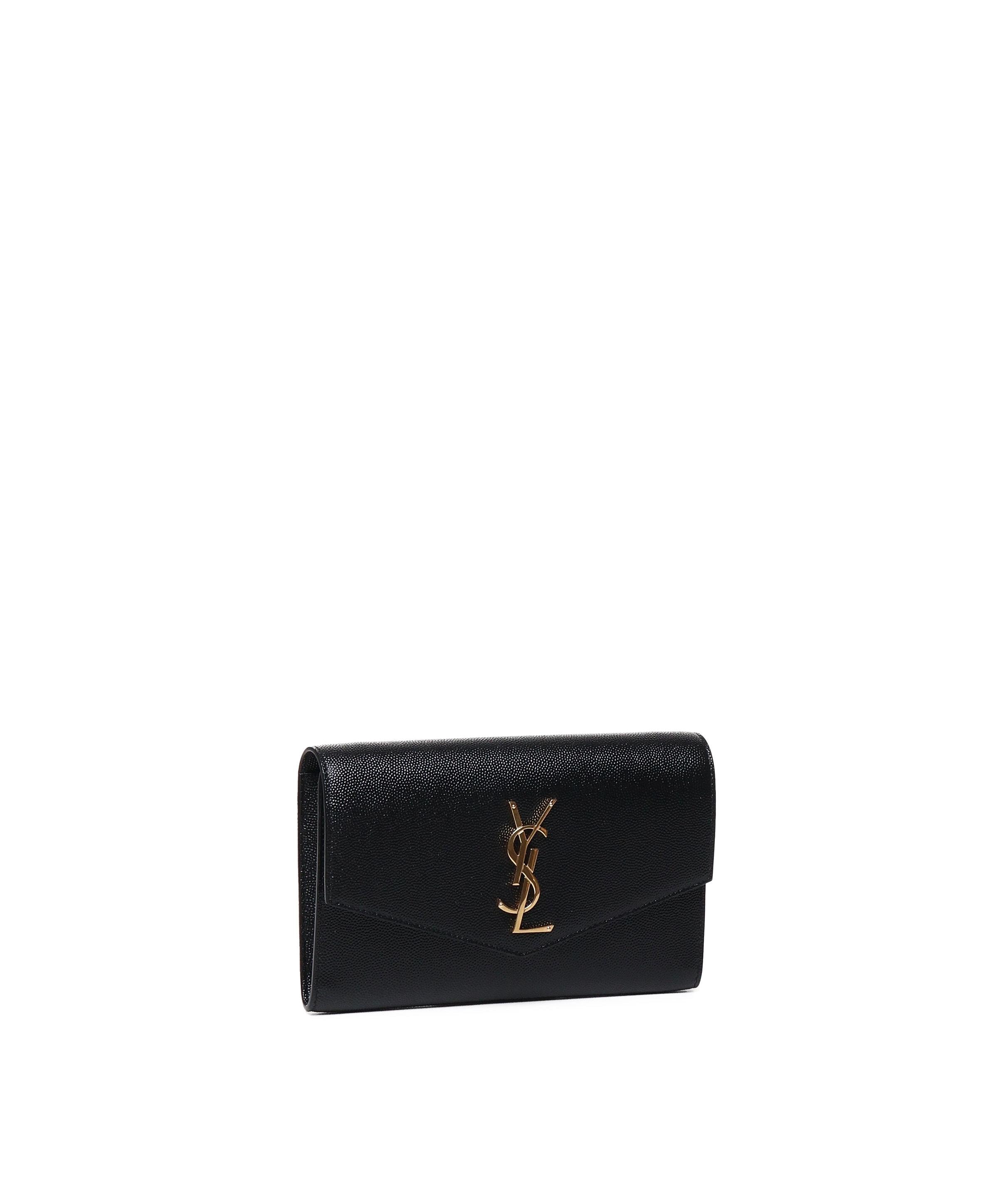 Portafoglio con catena Uptown in pelle goffrata grain de poudre 607788 1GF0J1000 SAINT LAURENT 