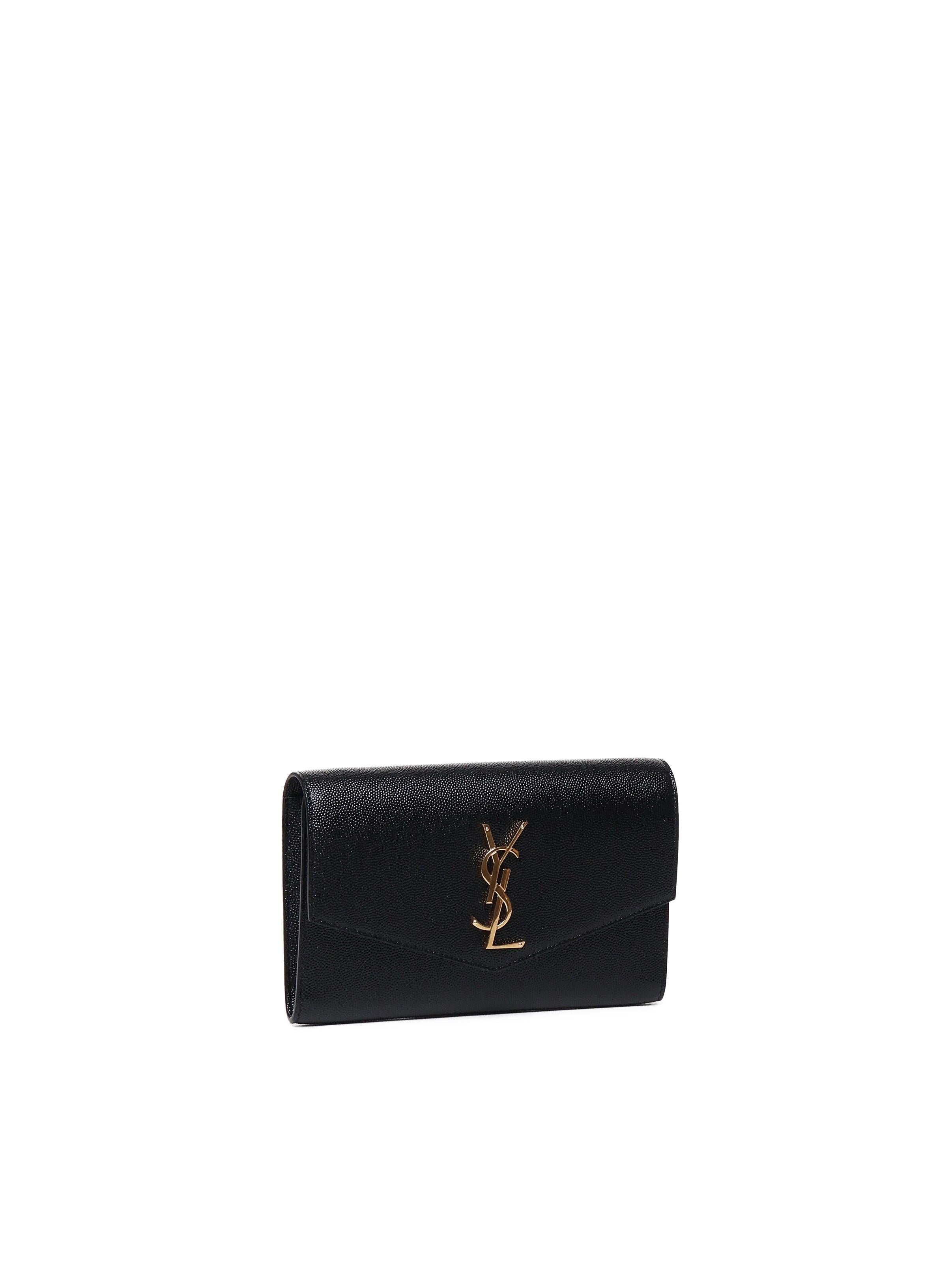 Portafoglio con catena Uptown in pelle goffrata grain de poudre 607788 1GF0J1000 SAINT LAURENT 