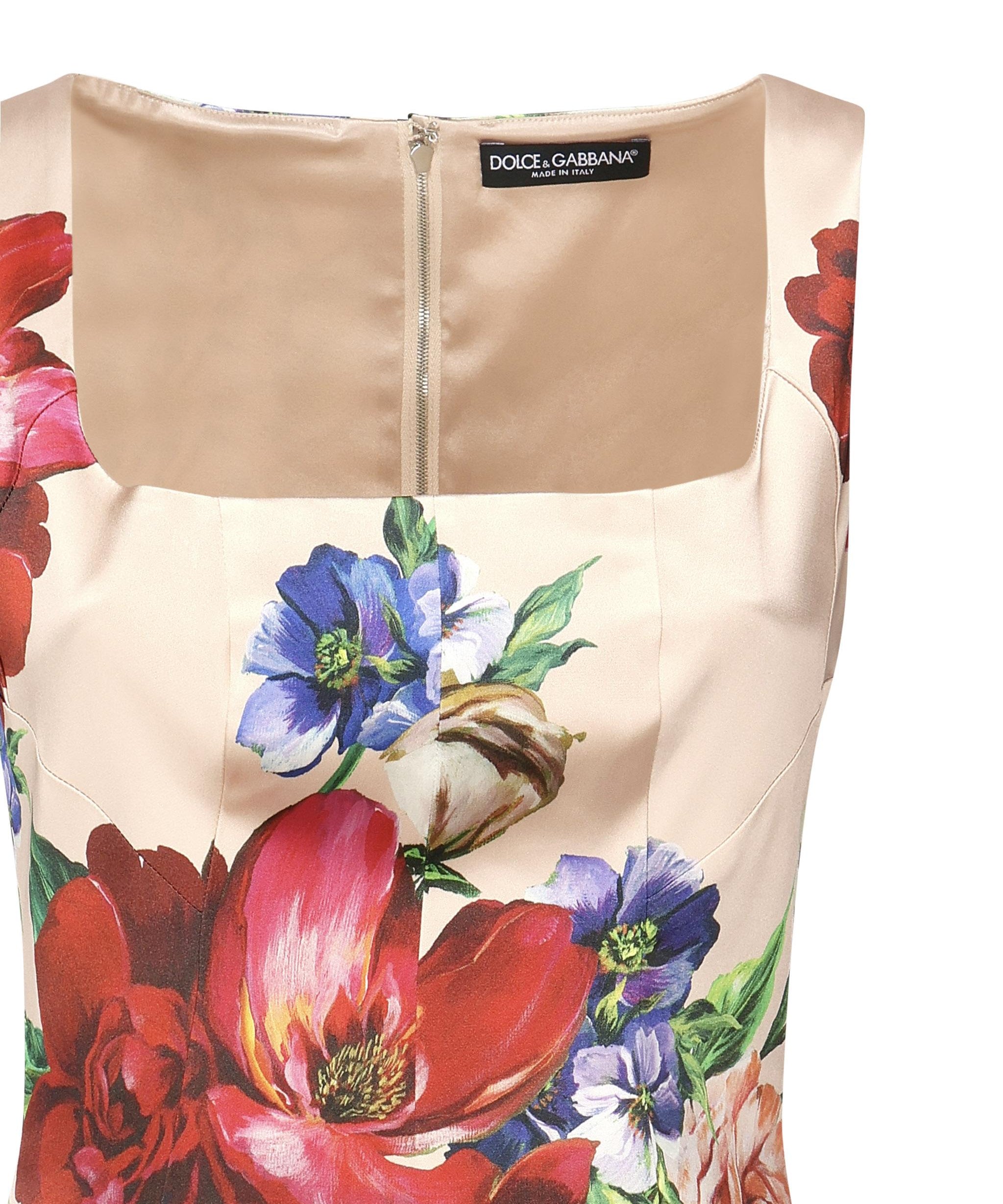 Abito longuette a tubino in raso stampa Fiori F6TTYT FSIB5H25PR DOLCE & GABBANA 
