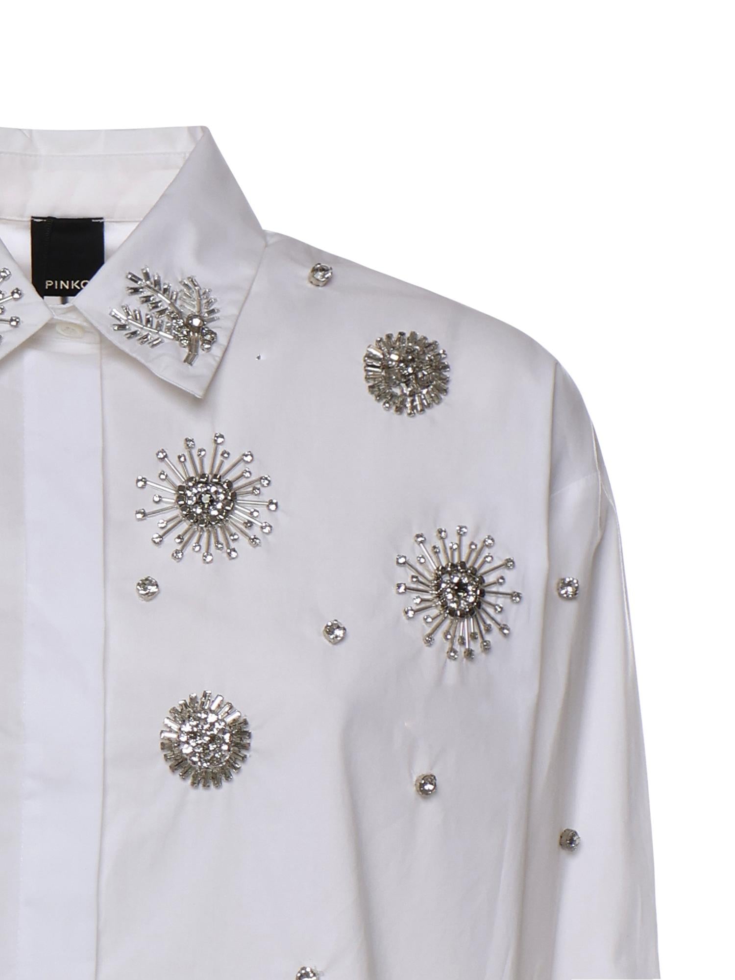Camicia con cristalli in cotone 106225 A31WZ04 PINKO 