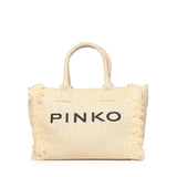 Borsa shopper media Beach in rafia con logo e nappine 106673 A39YHZ3Q PINKO 