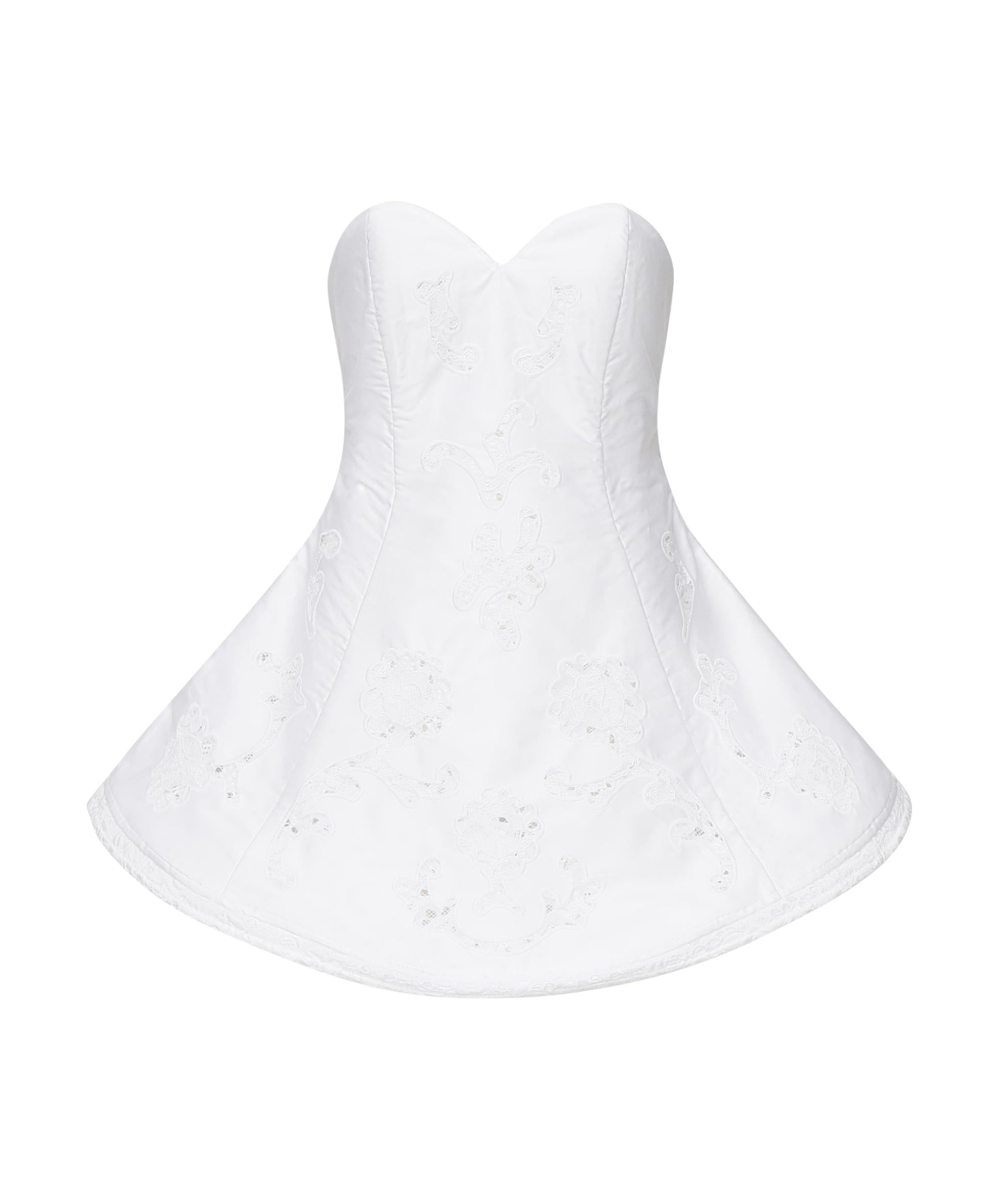 Mini abito babydoll senza spalline in popeline di pizzo bianco 16952500000031 WHITE MAGDA BUTRYM 