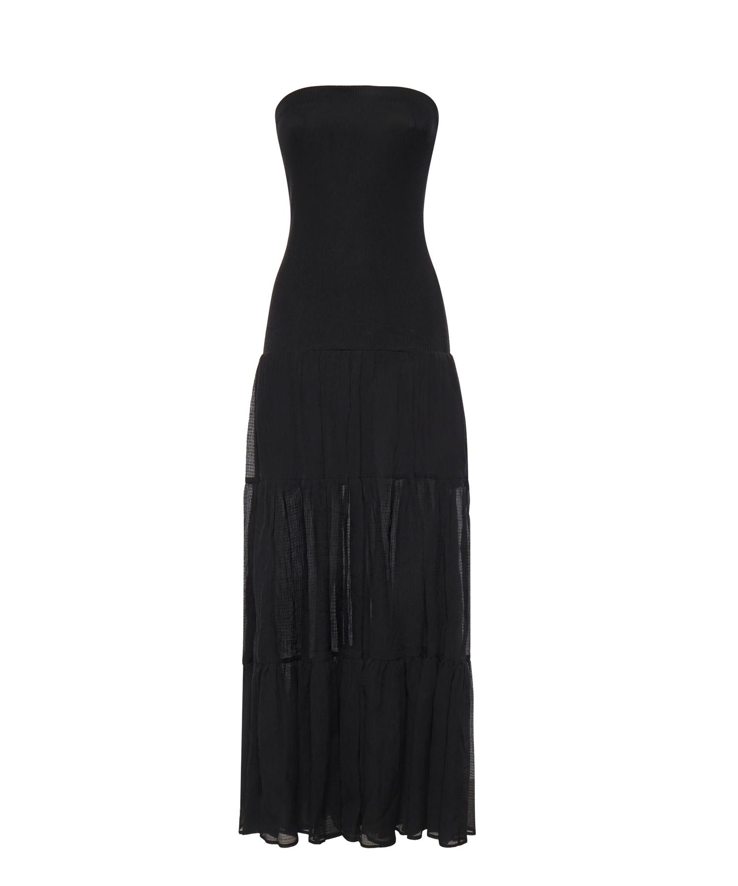 Abito lungo con top a costine e gonna a balze 107015 A3D1Z99 PINKO 