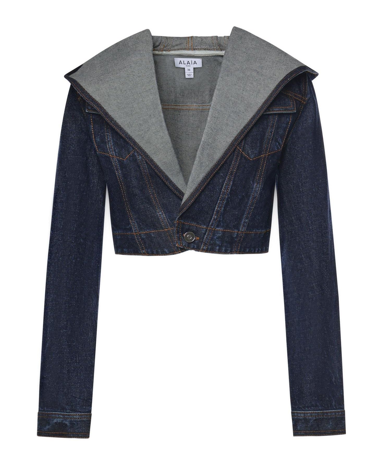 Giacca corta con cappuccio in denim AA9V0306D014C A24 ALAIA 