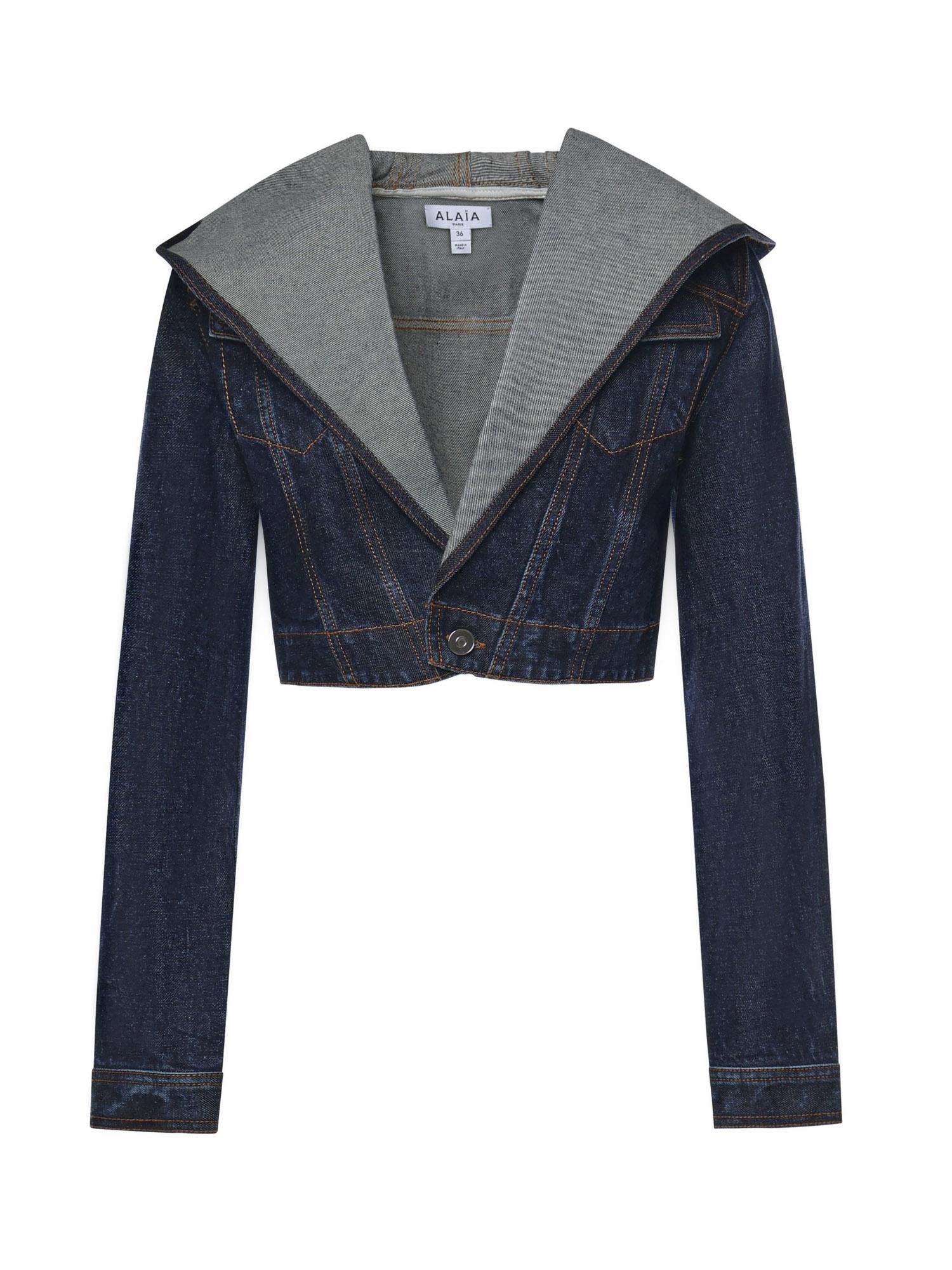 Giacca corta con cappuccio in denim AA9V0306D014C A24 ALAIA 