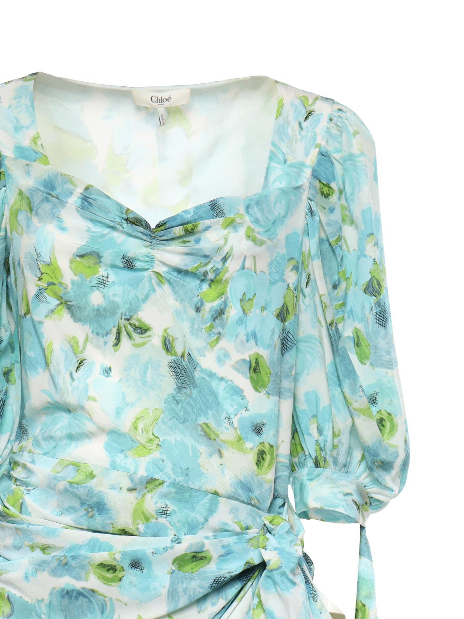 Mini abito drappeggiato in seta con stampa floreale CH26URO52388 91J CHLOÉ 