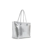 Borsa shopping in pelle con logo<BR/> 73BP9VT01 LOLLI POPPOP SILVER V° 73 