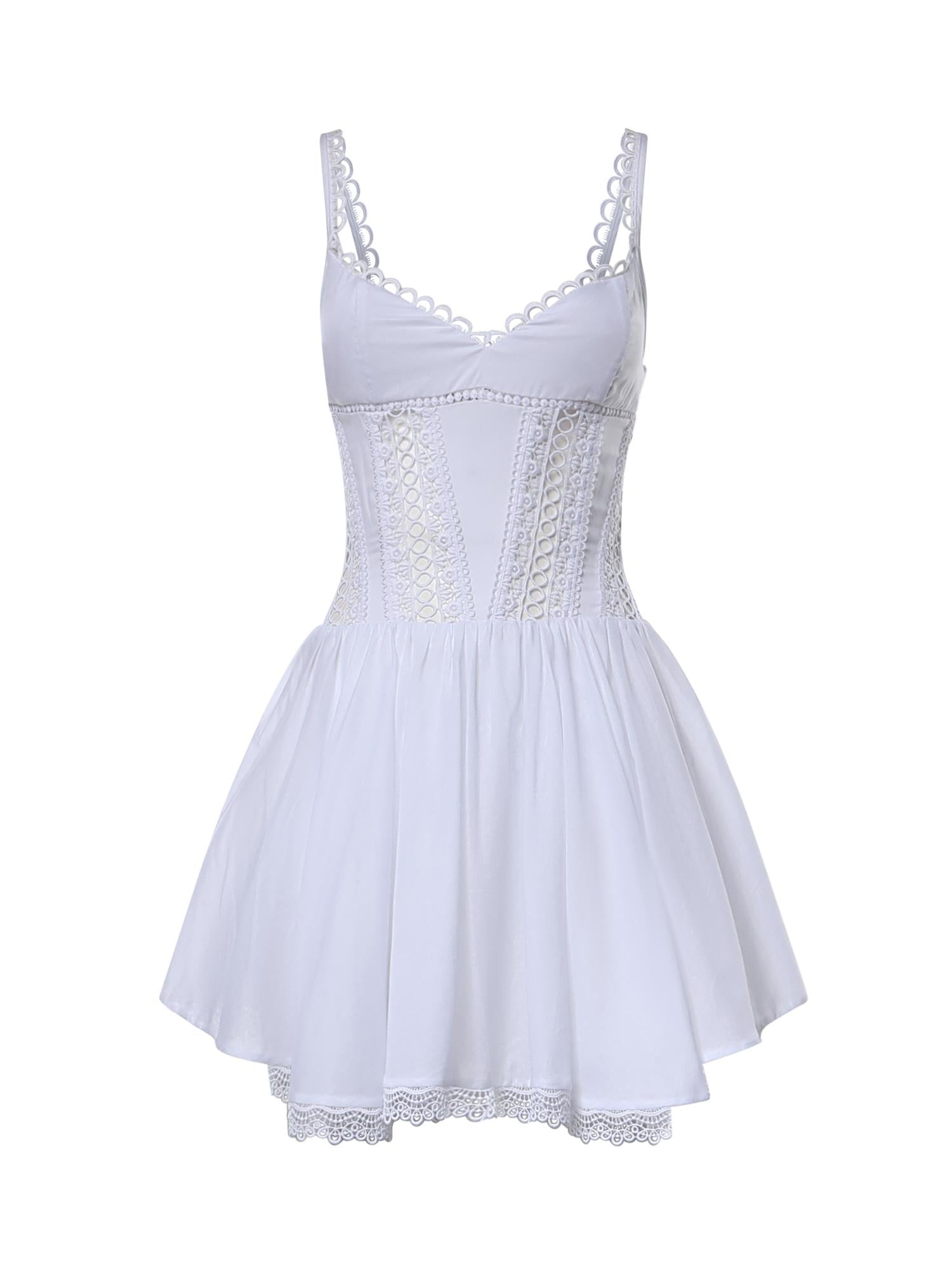 Miniabito Gardenia in voile di cotone e pizzo 261602 WHITE CHARO RUIZ 