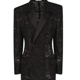 Giacca smoking in pizzo guipure 802140 Y9I521000 SAINT LAURENT 