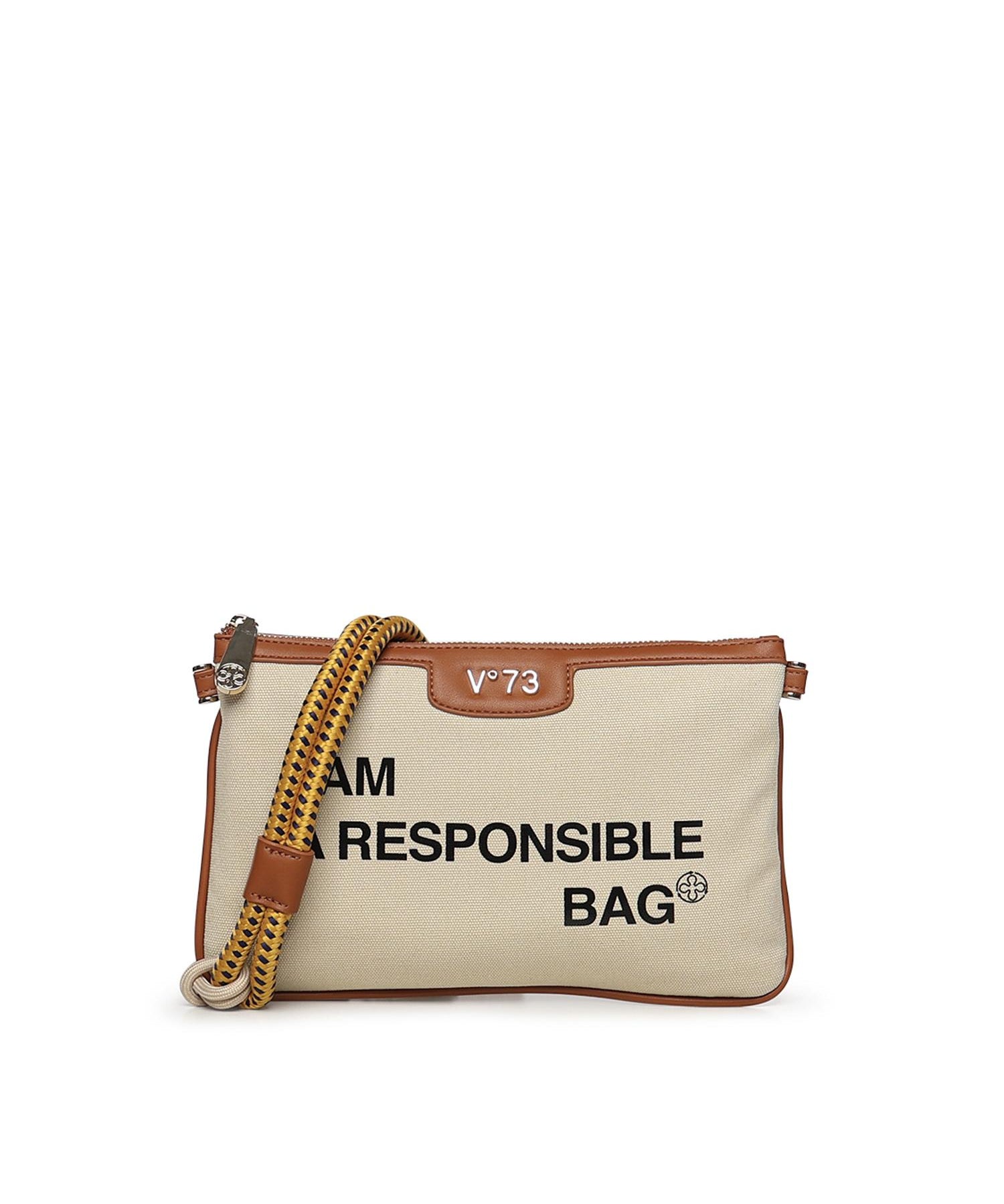 Clutch Responsible con logo 73BS9N004 RESPONSIBLEOFF WHITE/CUOIO V° 73 