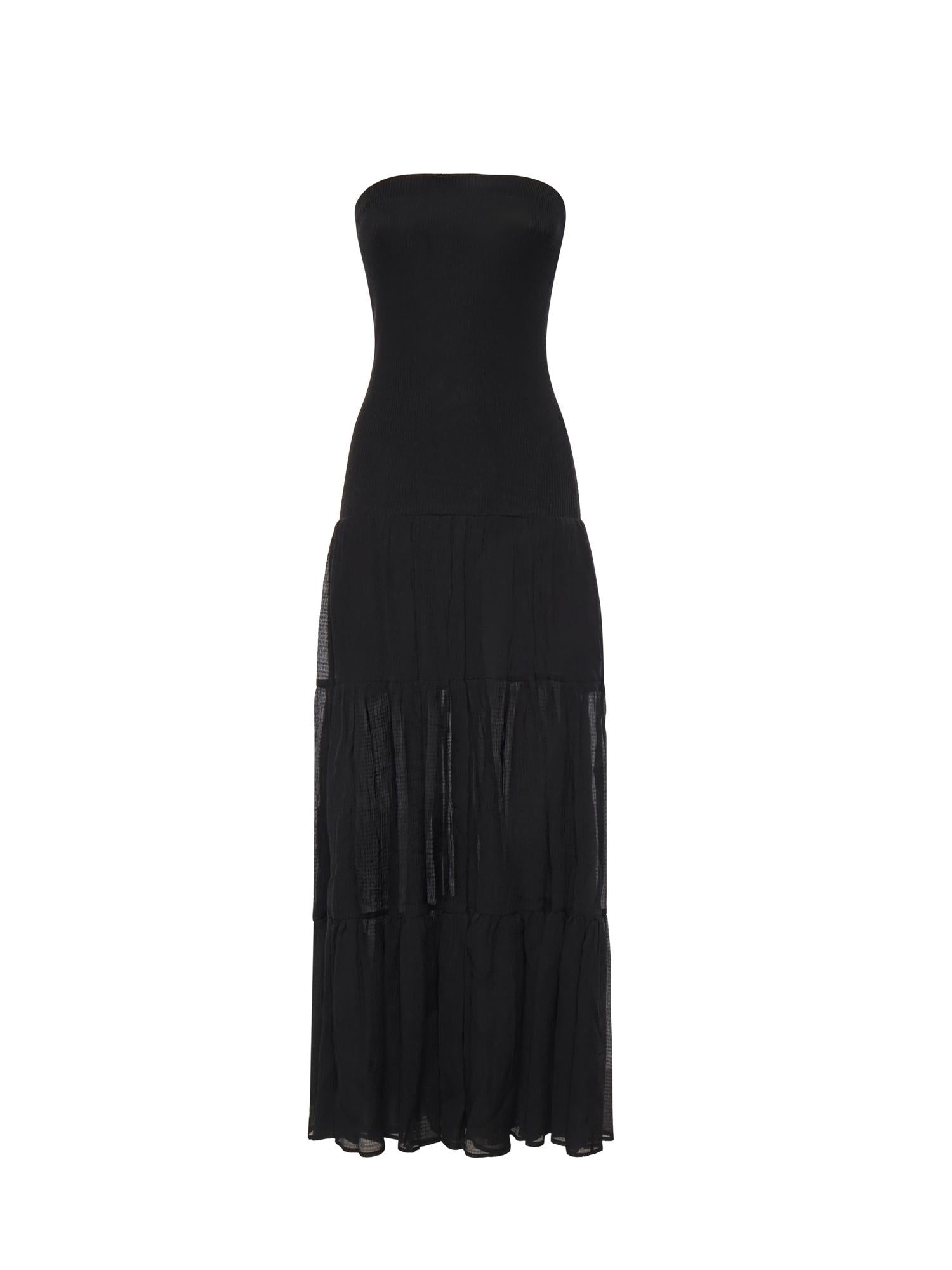 Abito lungo con top a costine e gonna a balze 107015 A3D1Z99 PINKO 