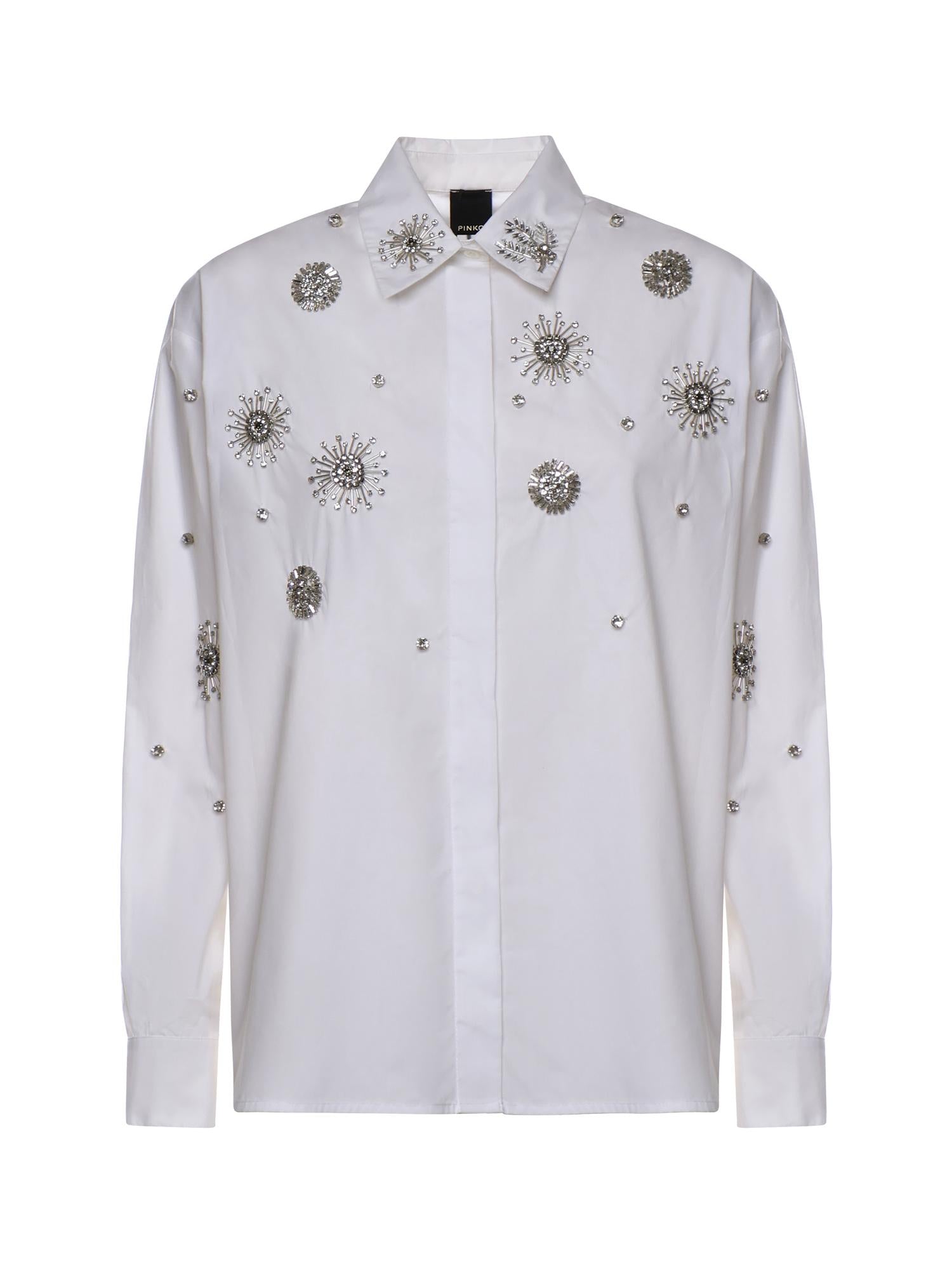 Camicia con cristalli in cotone 106225 A31WZ04 PINKO 
