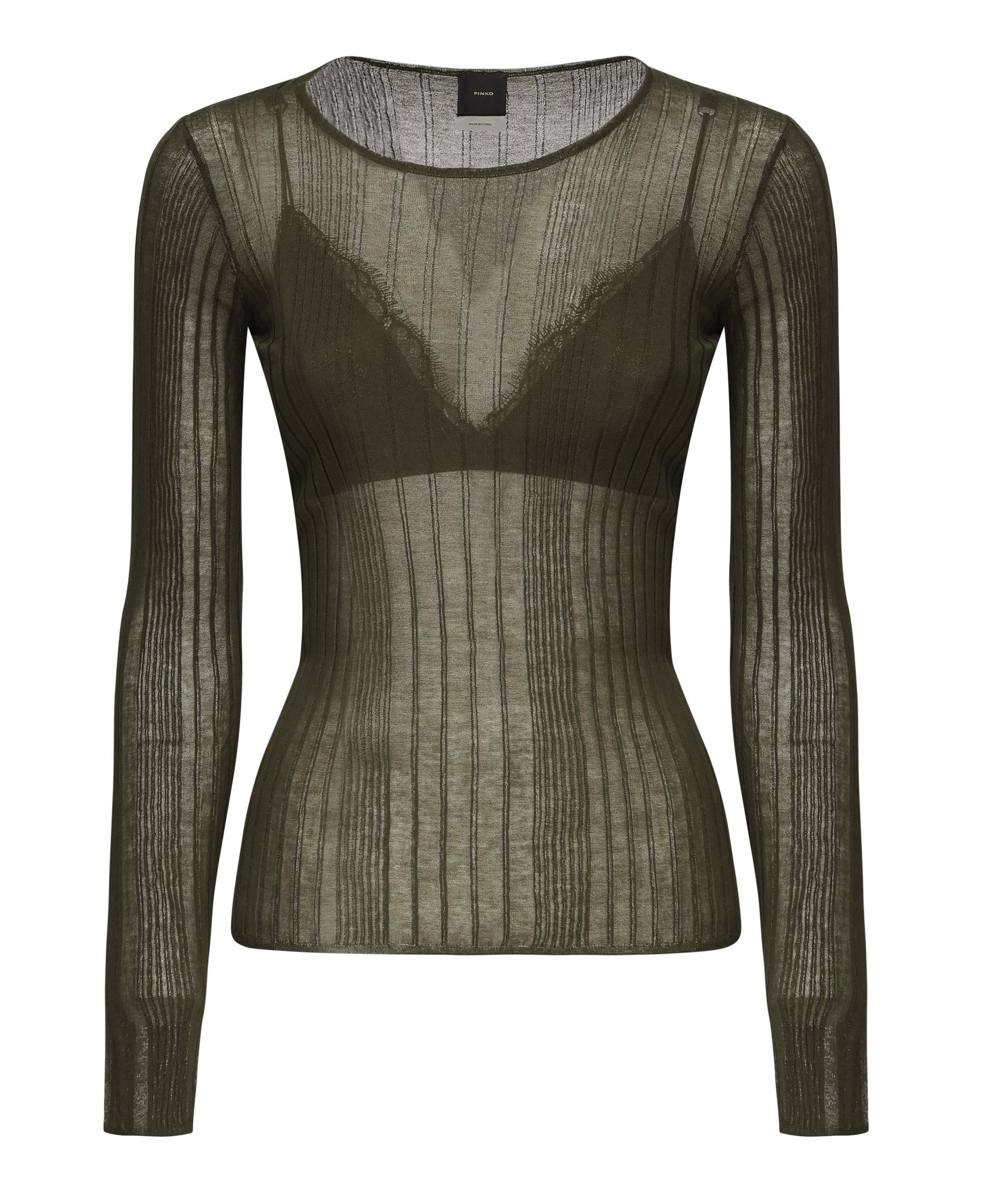 Maglia semitrasparente a costine 102977 A1NDX18 PINKO 